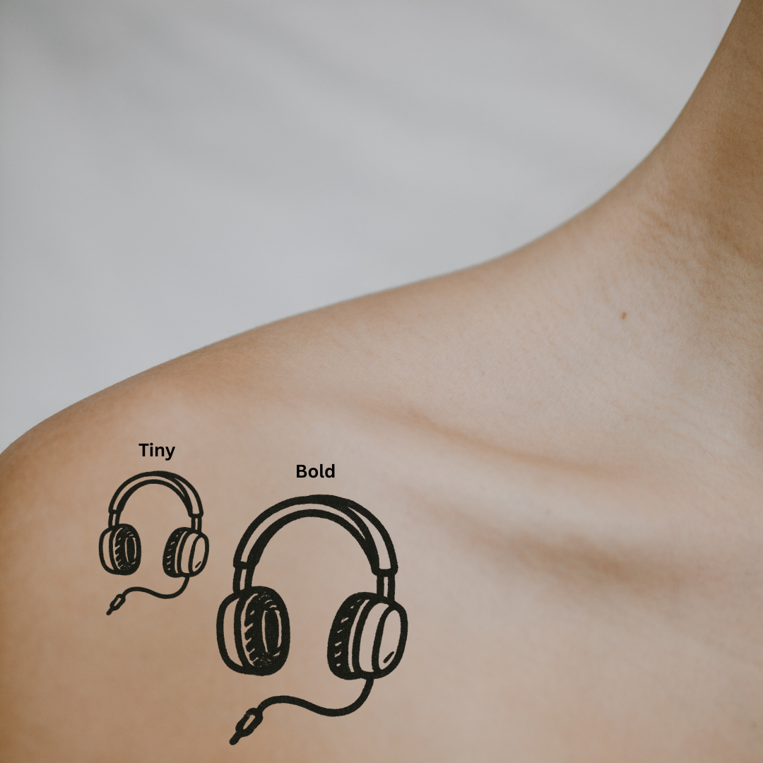 Headphones - A Symbol of Rhythm & Self-Expression  by DOVIANA Tattoo Studio (width 0.4‘’)