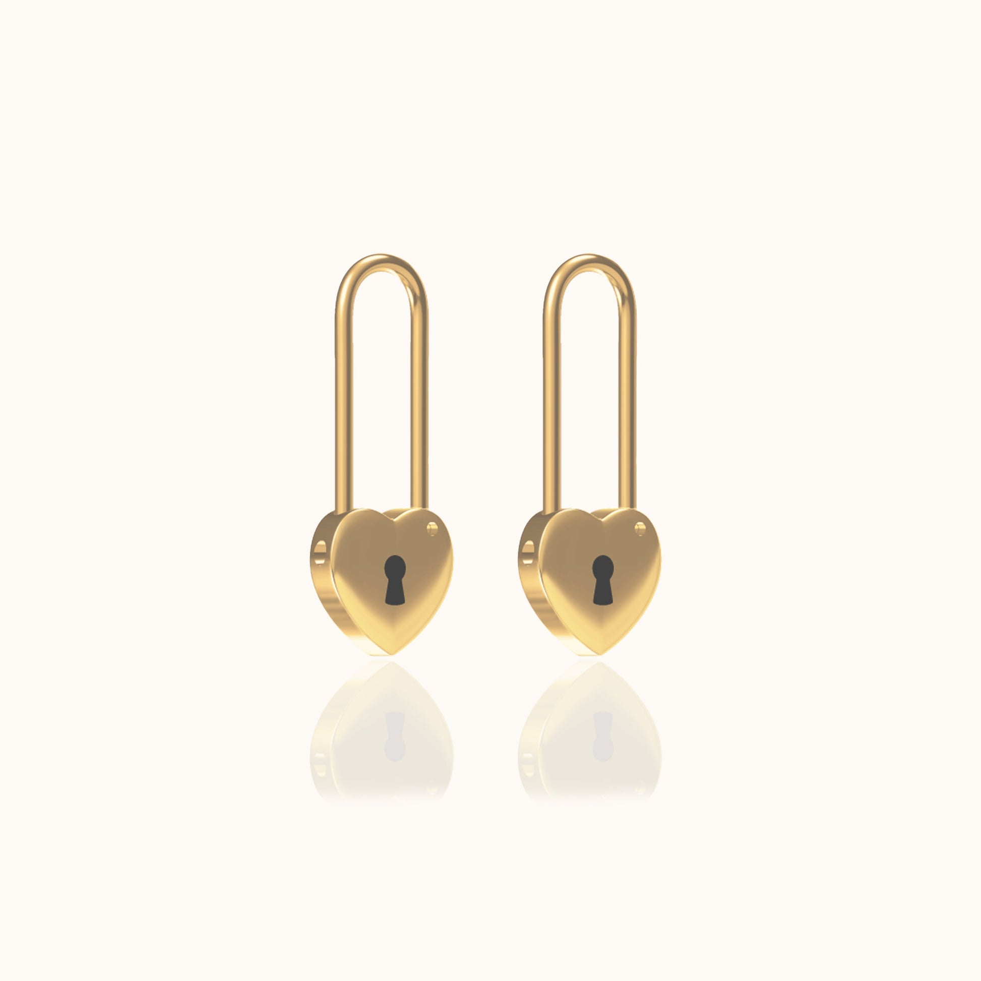 Love Lock 18K Gold High Polished Pin Drop Heart Safety Pin Earrings by Doviana