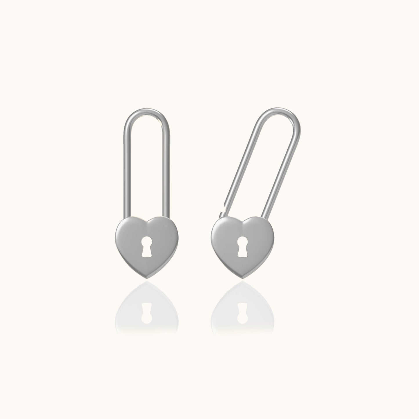 Love Lock 925 Sterling Silver High Polished Pin Drop Heart Safety Pin Earrings by Doviana