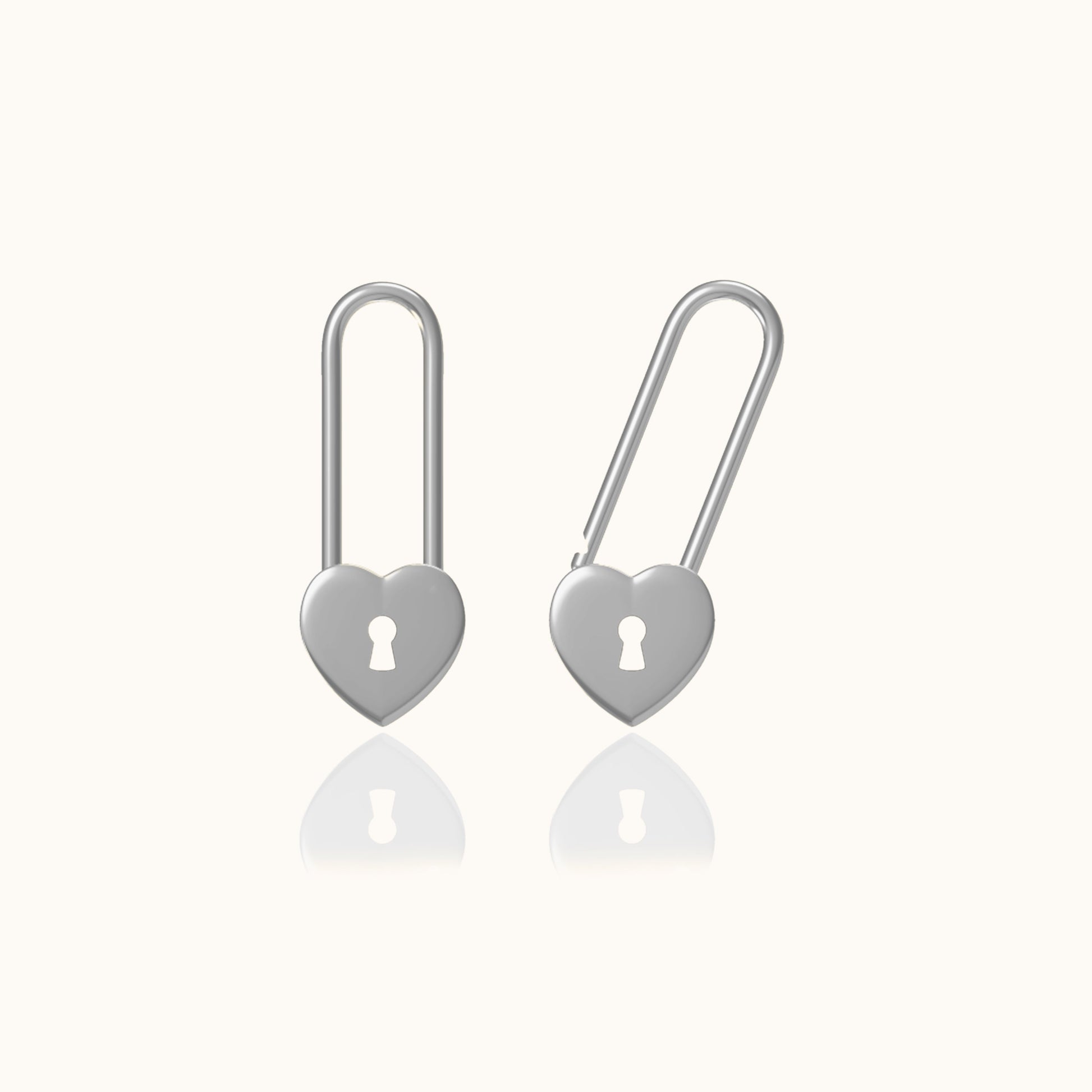 Love Lock 925 Sterling Silver High Polished Pin Drop Heart Safety Pin Earrings by Doviana
