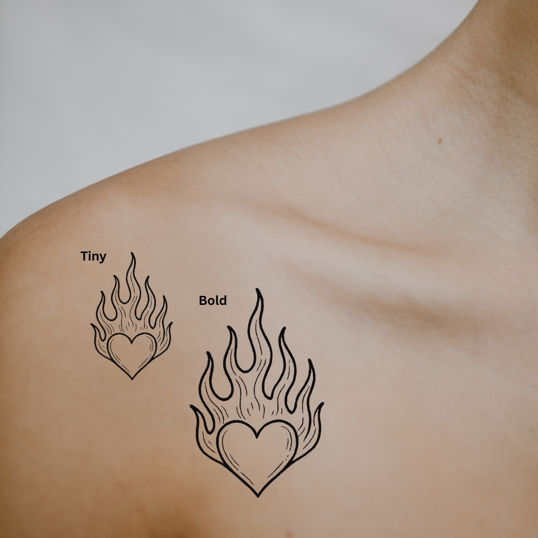 Heart on Fire — Too Hot to Handle by DOVIANA Tattoo Studio (width 0.5‘’)