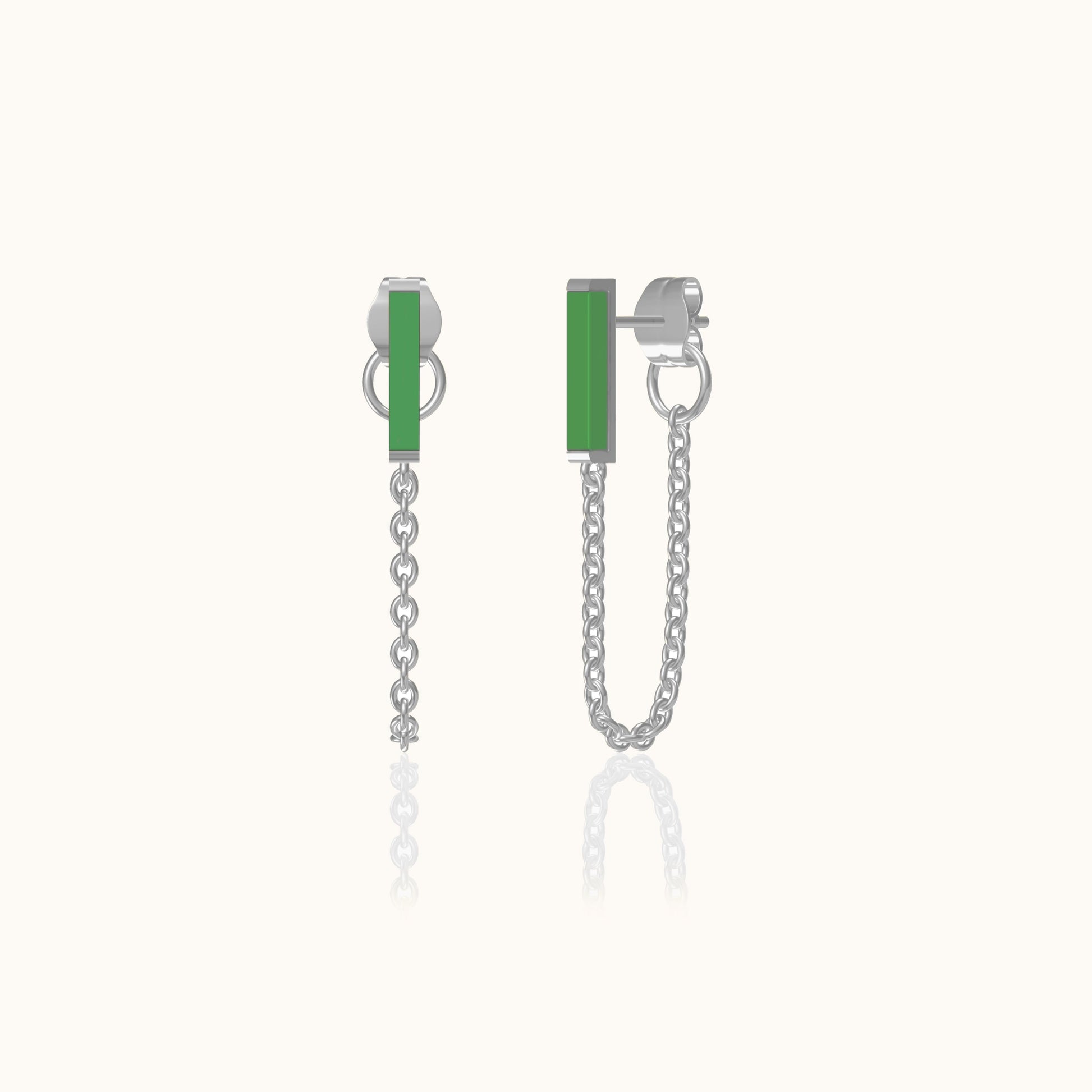 Jade Dangle Chain 925 Sterling Silver Stud Earrings Square Green Natural Genuine Real Jade by Doviana