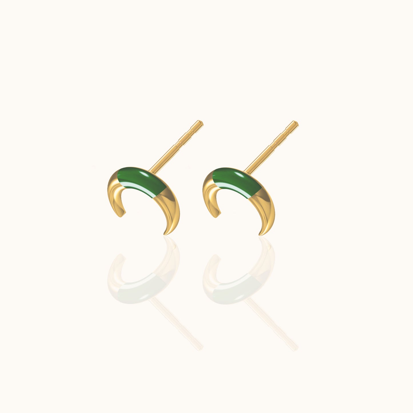 Jade Moon Gold Stud Earrings Beautiful Green Natural Jade Genuine Real Jade by Doviana