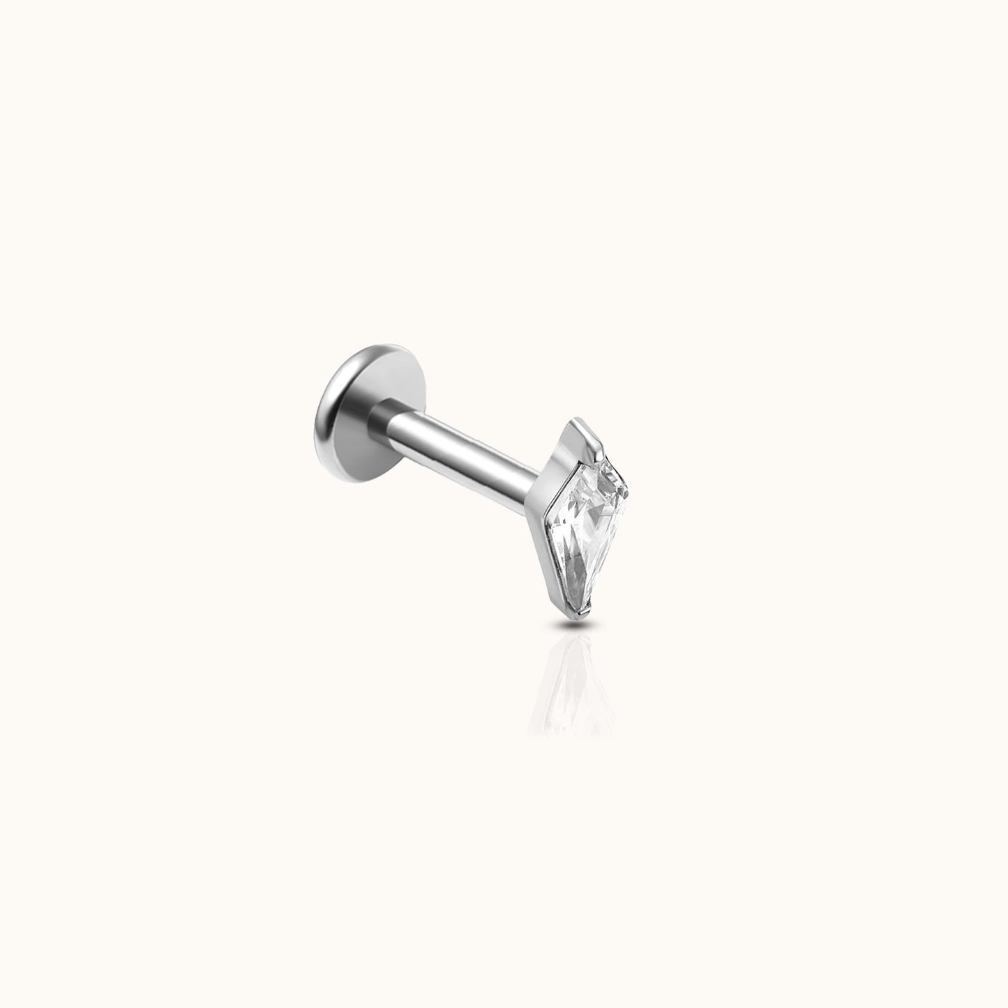 Kite Shaped CZ Threadless Labret Titanium Flat Back Earring by Doviana