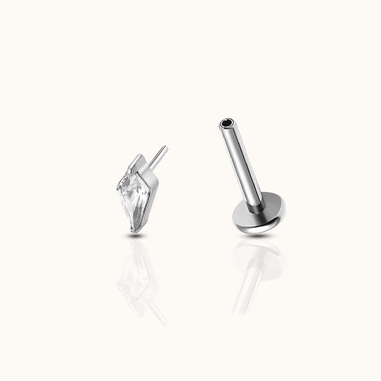 Kite Shaped CZ Threadless Labret Titanium Flat Back Earring by Doviana