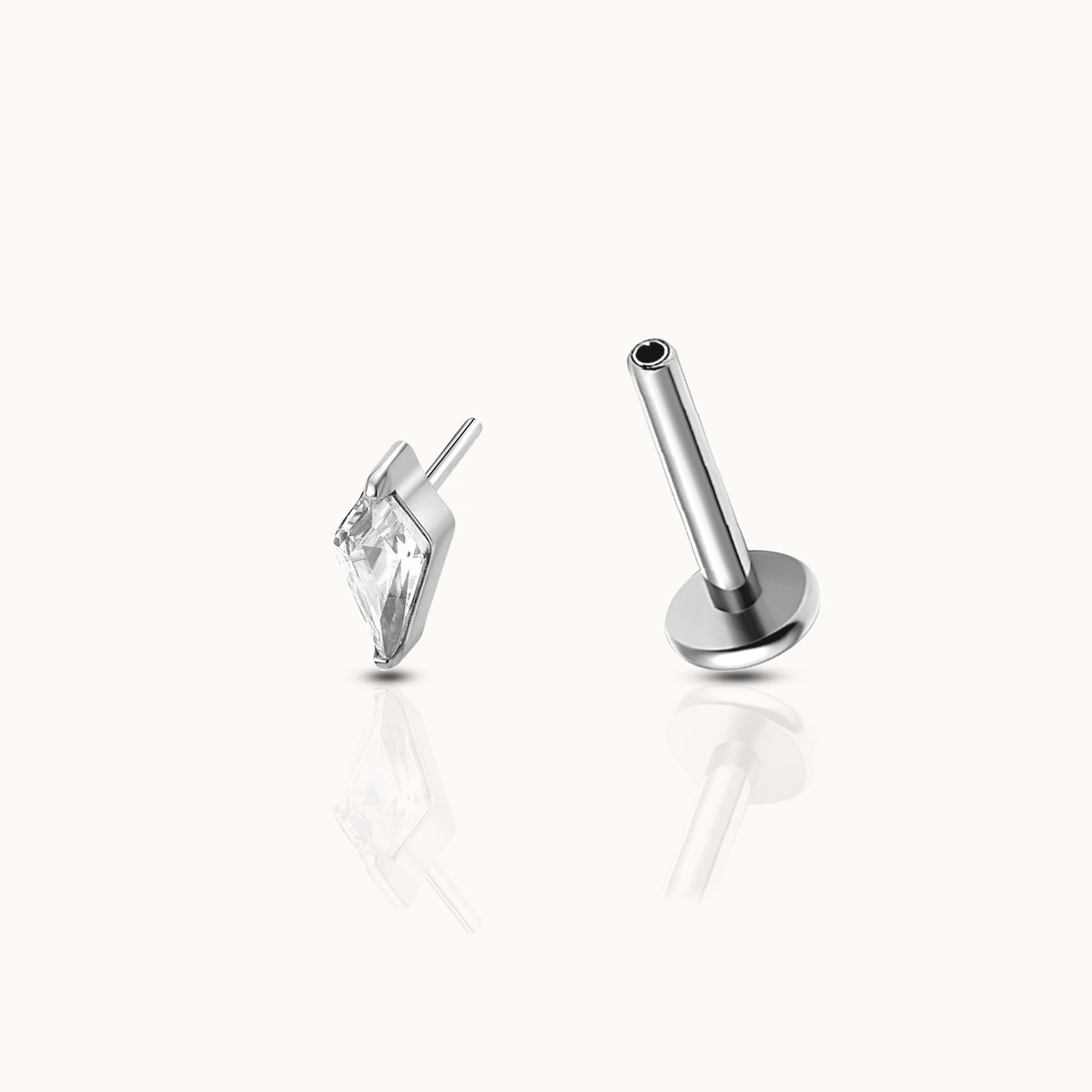 Kite Shaped CZ Threadless Labret Titanium Flat Back Earring by Doviana