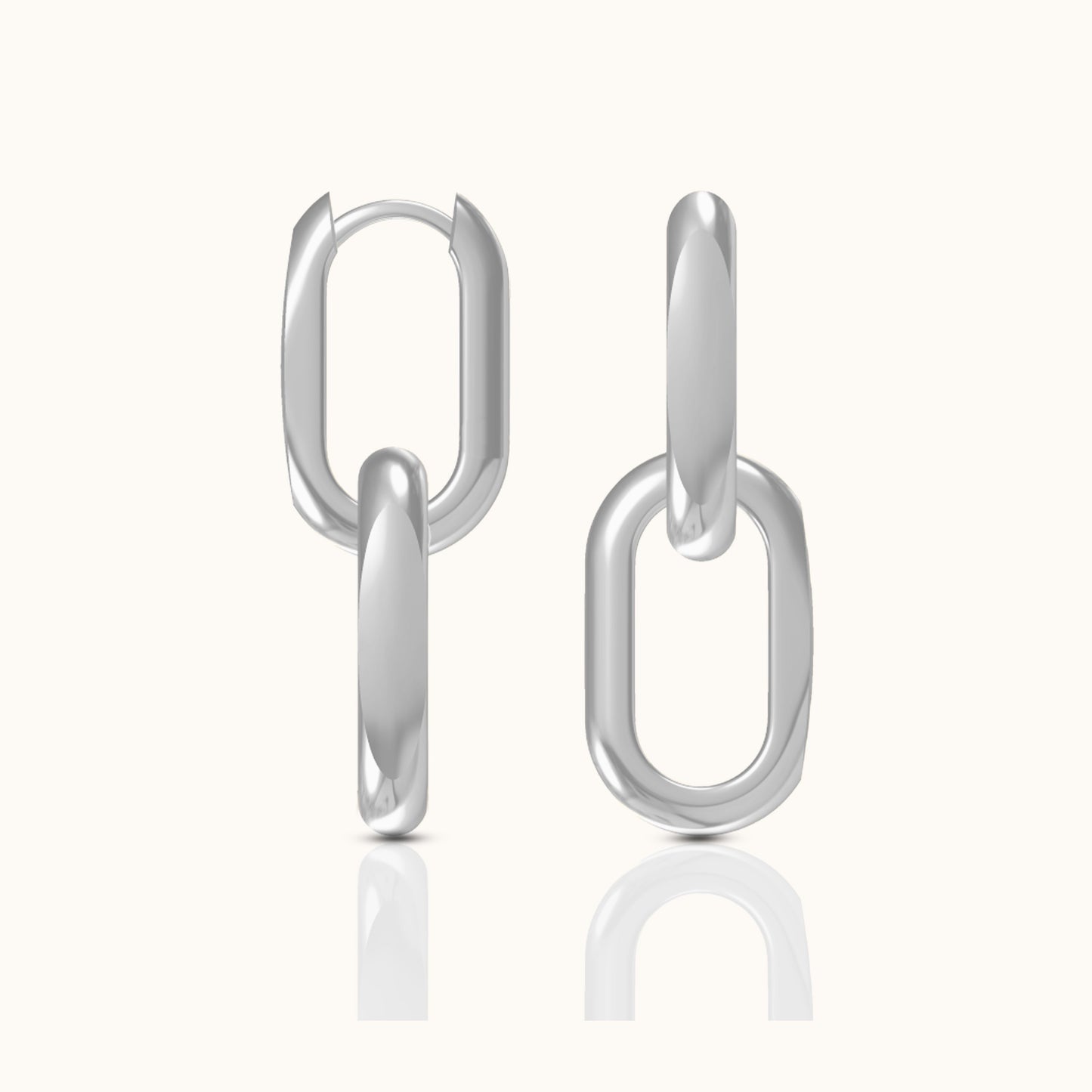 Large 925 Sterling Silver Paperclip Link Chain Dangle Hoop Earrings by Doviana