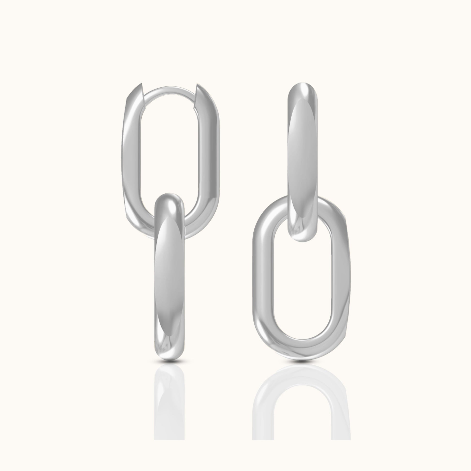 Large 925 Sterling Silver Paperclip Link Chain Dangle Hoop Earrings by Doviana