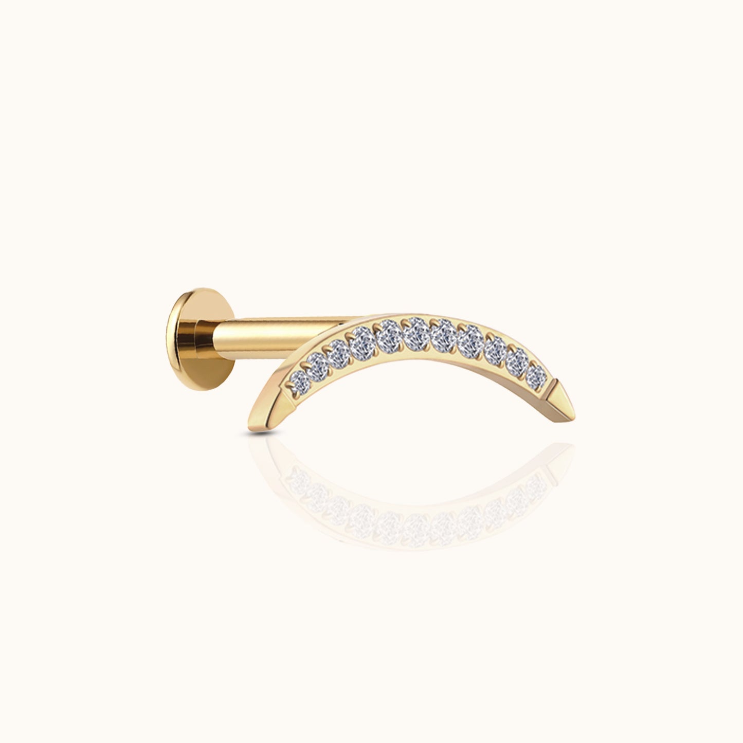 Large Moon Crescent Threadless Labret Titanium Flat Back Earring by Doviana