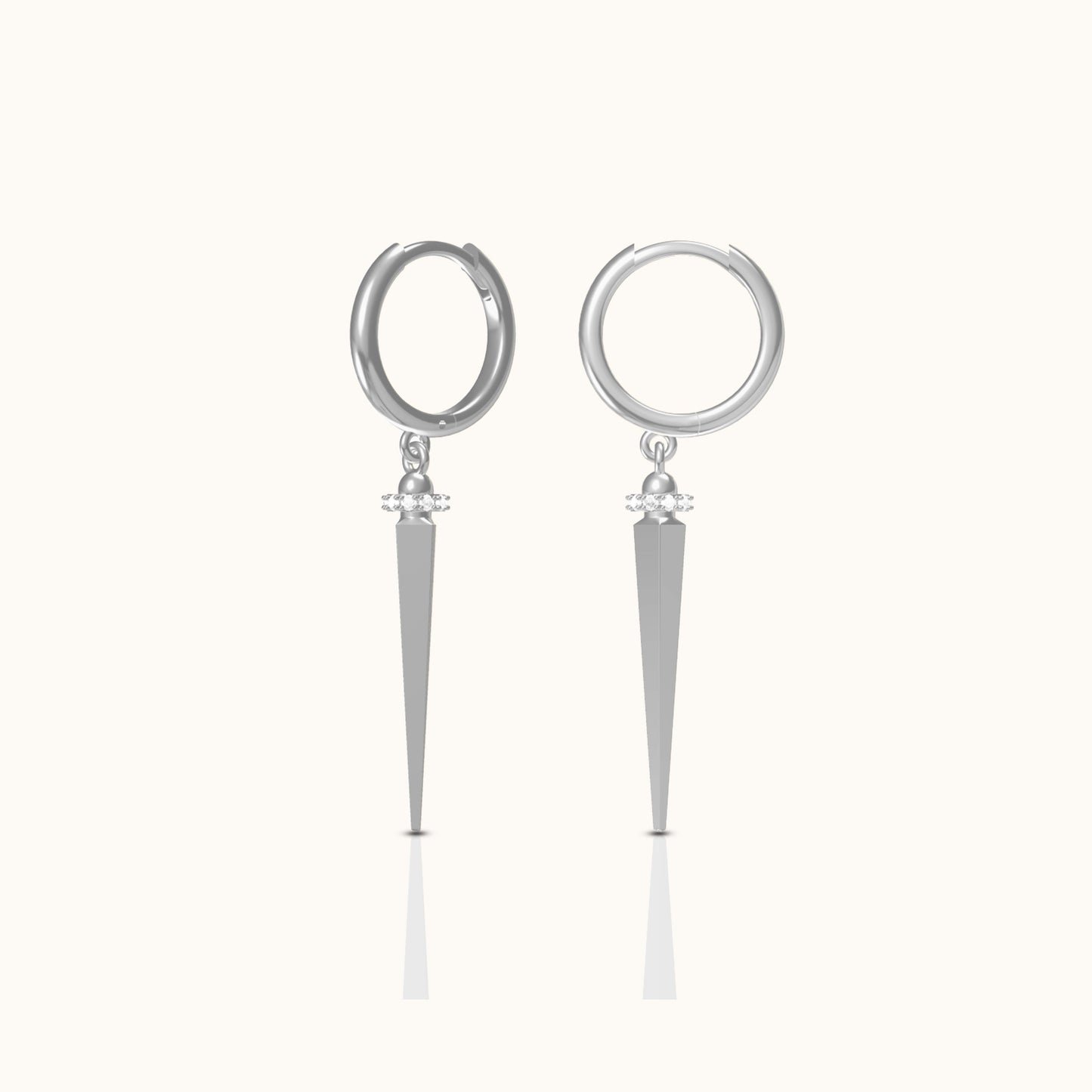 Sterling Silver Large Spike Dangle Statement 925 Silver Hoop Earrings by Doviana