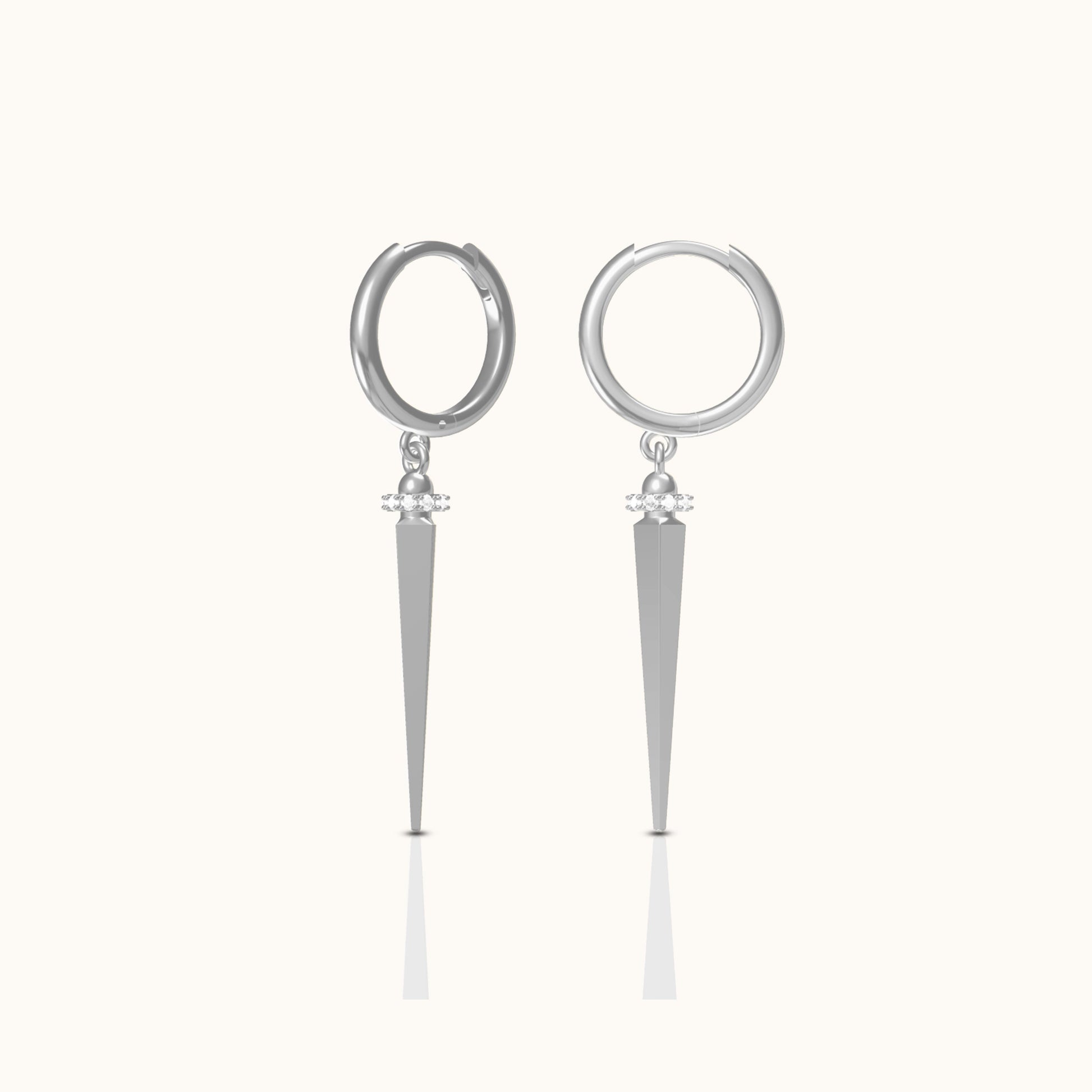 Sterling Silver Large Spike Dangle Statement 925 Silver Hoop Earrings by Doviana