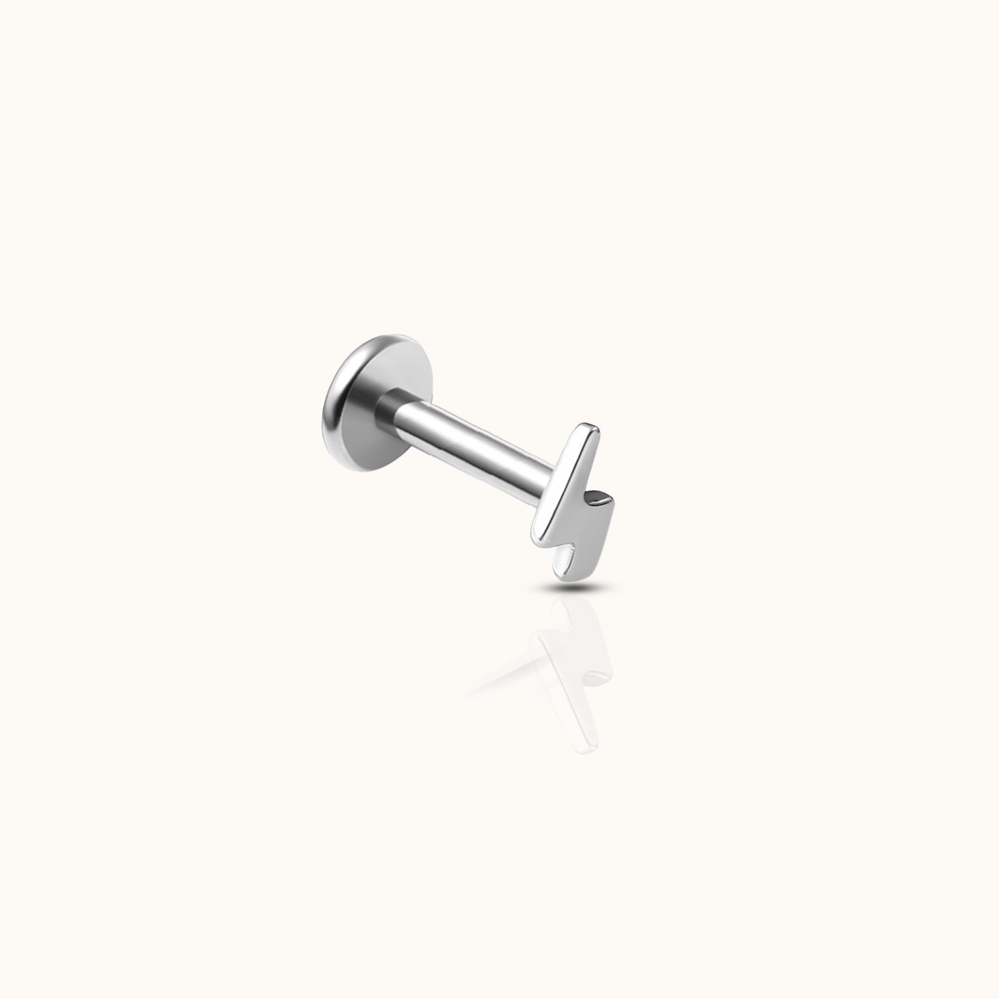 Lightning Bolt Shaped Threadless Labret Titanium Flat Back Nap Earring by Doviana