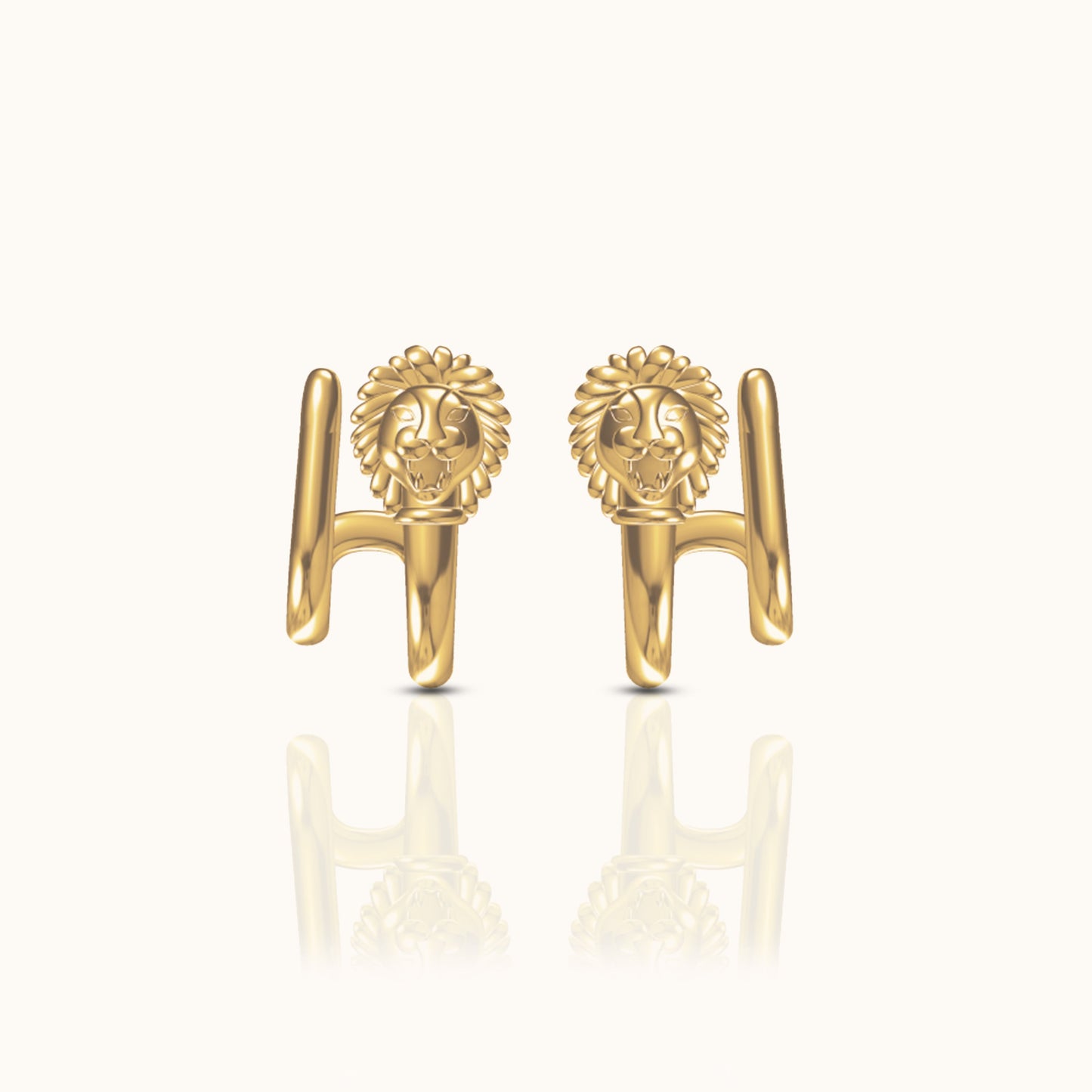 Retro Vintage Style Punk Gold Lion Head Byzantine Stud Earrings by Doviana