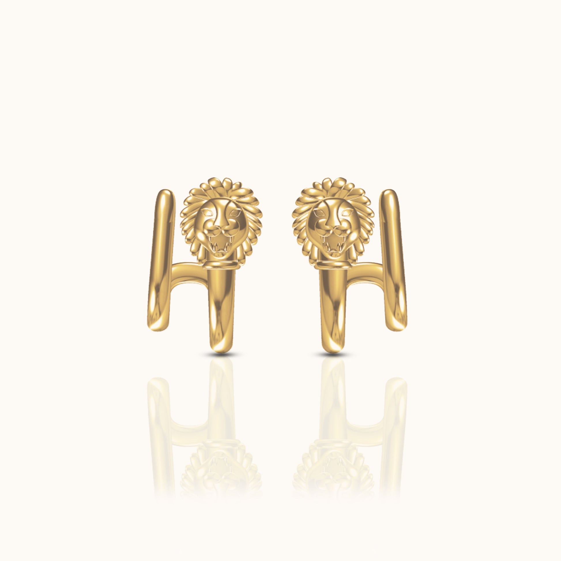 Retro Vintage Style Punk Gold Lion Head Byzantine Stud Earrings by Doviana