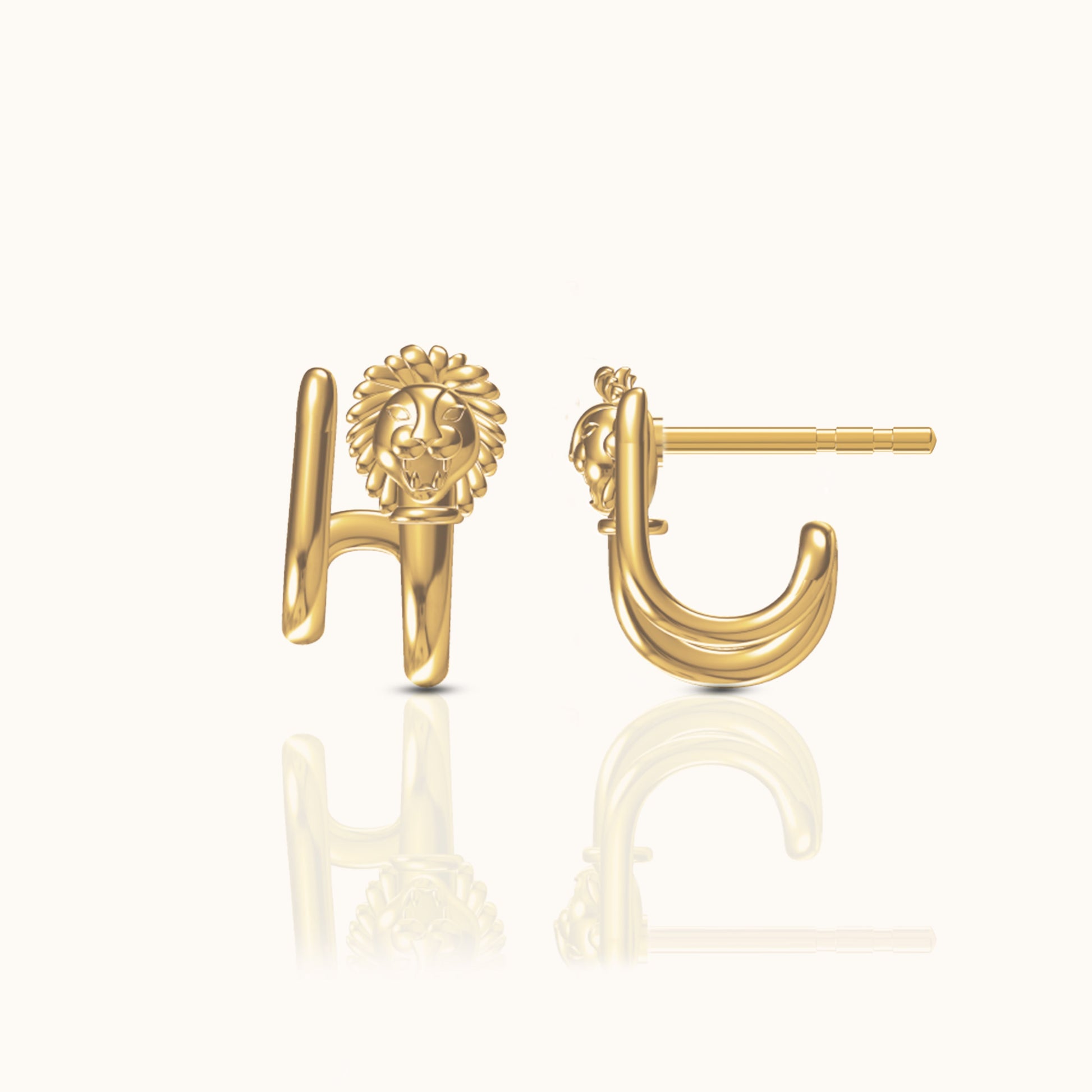 Retro Vintage Style Punk Gold Lion Head Byzantine Stud Earrings by Doviana