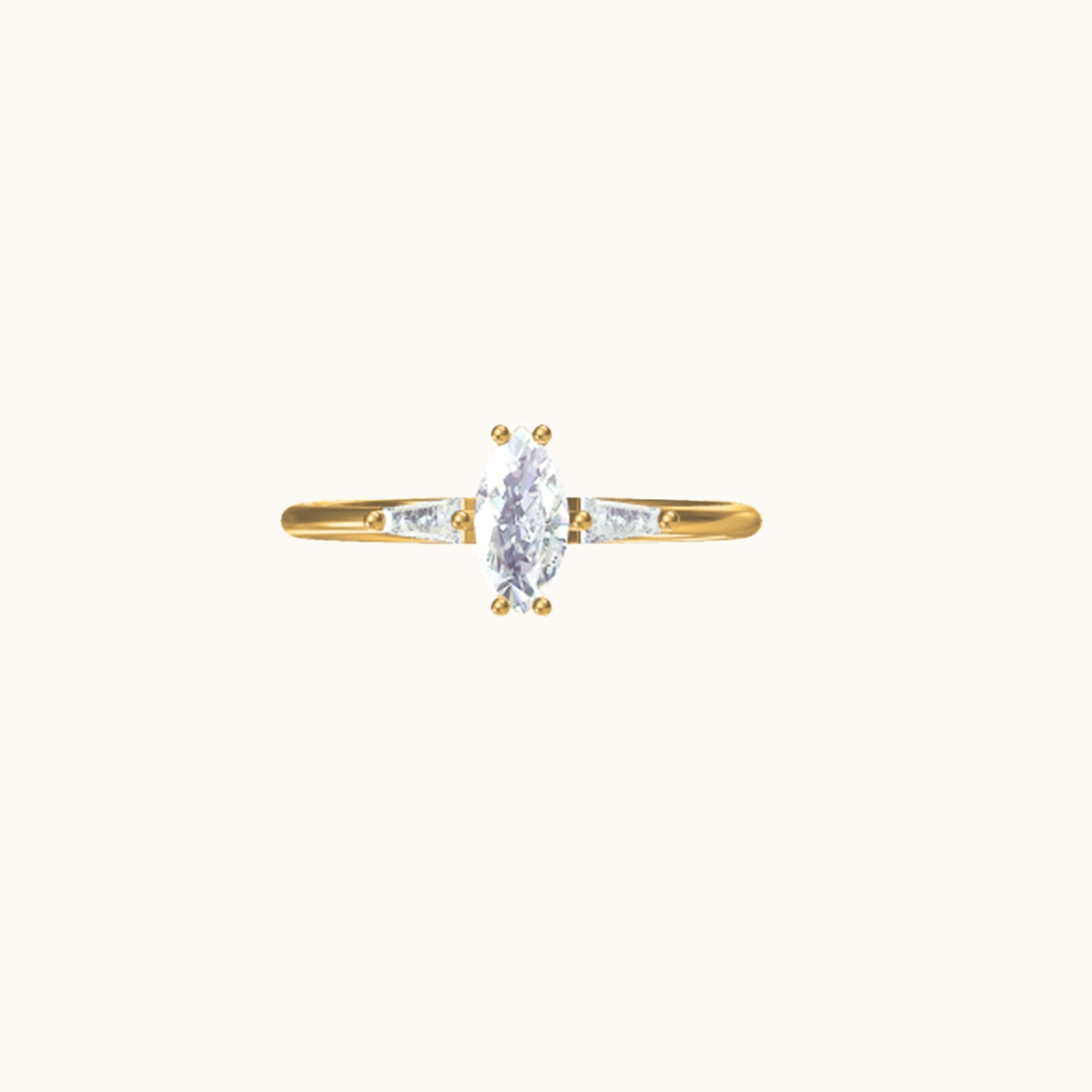 Gold Slim Band White Gem Four Prong Shiny Marquise Cut CZ Ring by Doviana