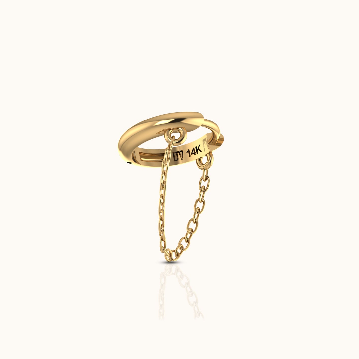 14K Solid Gold Mini Chain Huggie Hoop Earring