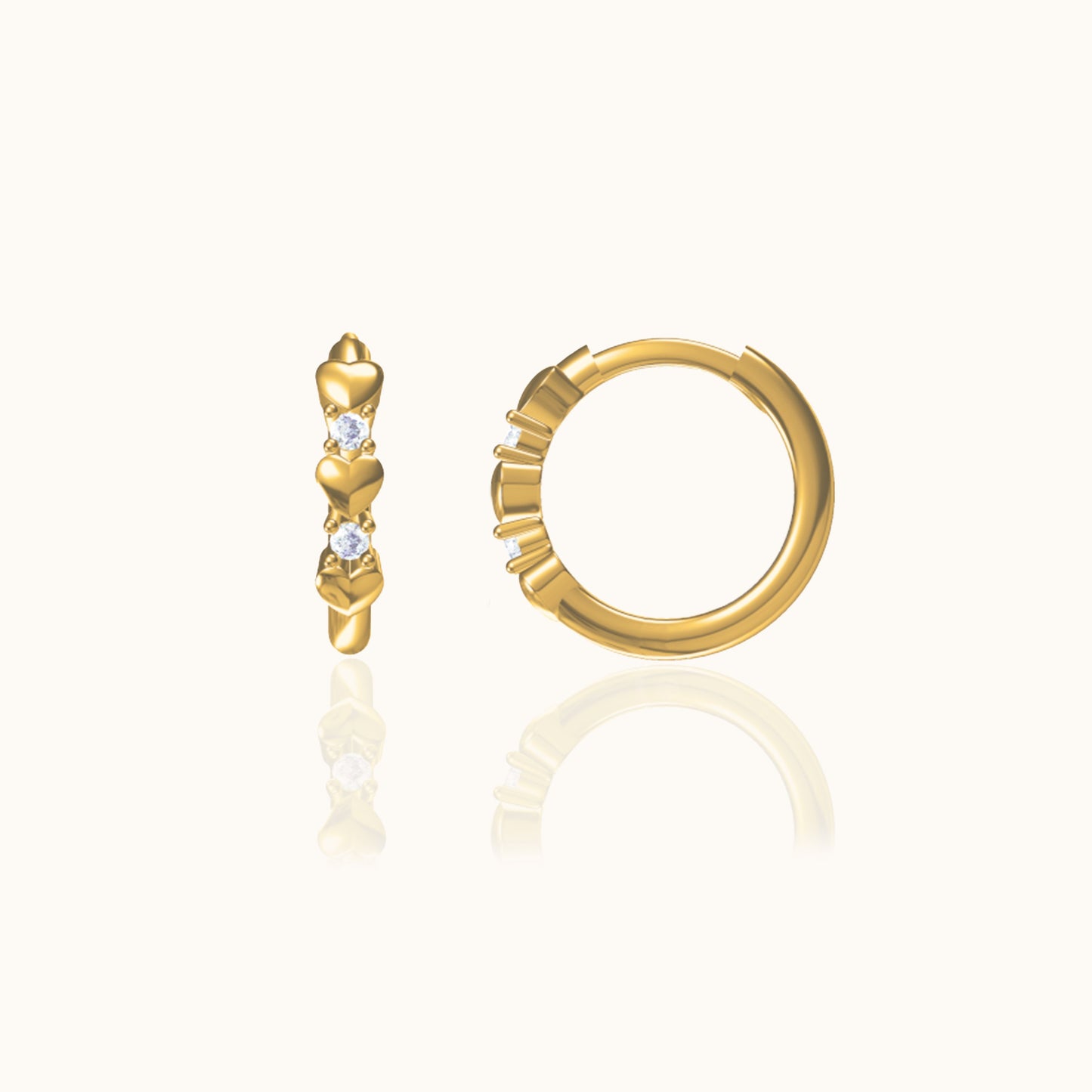 Petite Love CZ Gold Huggie Hoops Mini Heart Hoop Earrings by Doviana