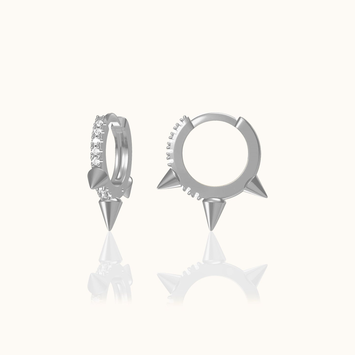 Petite Triple Spikes Huggie Hoops Tiny 925 Sterling Silver Spike CZ Hoop Earrings by Doviana