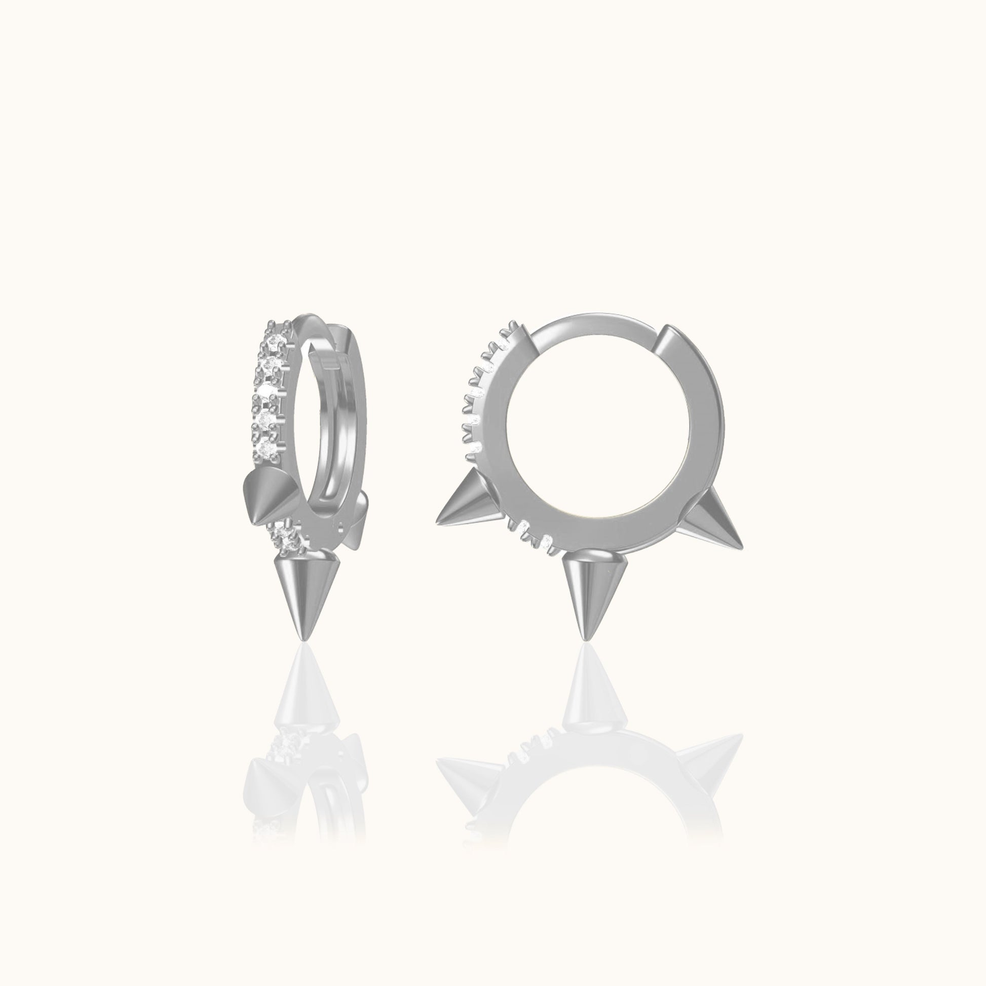 Petite Triple Spikes Huggie Hoops Tiny 925 Sterling Silver Spike CZ Hoop Earrings by Doviana