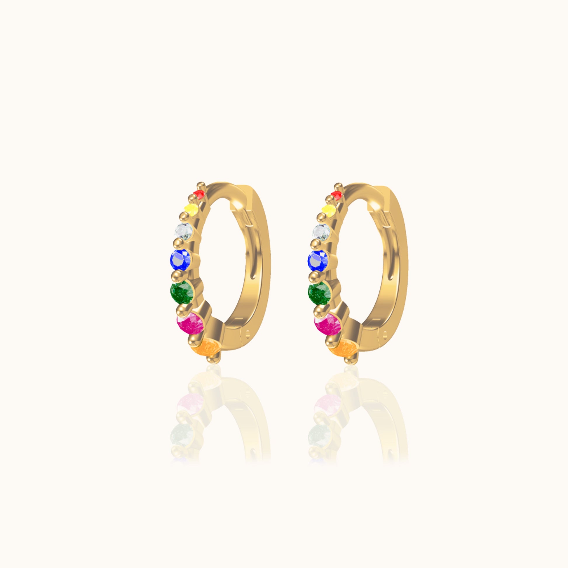 Multicolored CZ Tiny Hoop Earrings Rainbow Shiny 18K Gold Huggie Hoops by Doviana