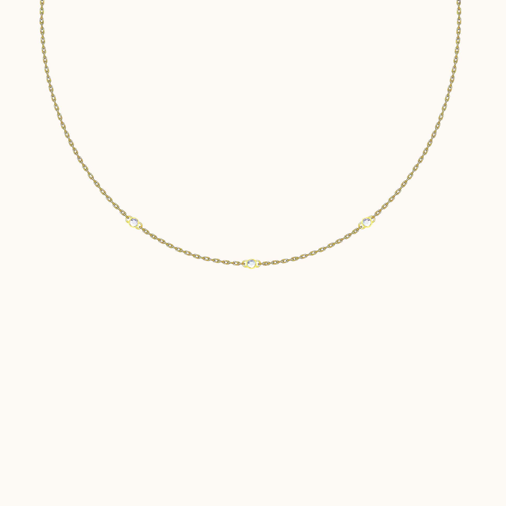 Dainty Gold Cable Chain Gemstone Embellished Thin Triple CZ Necklace by Doviana