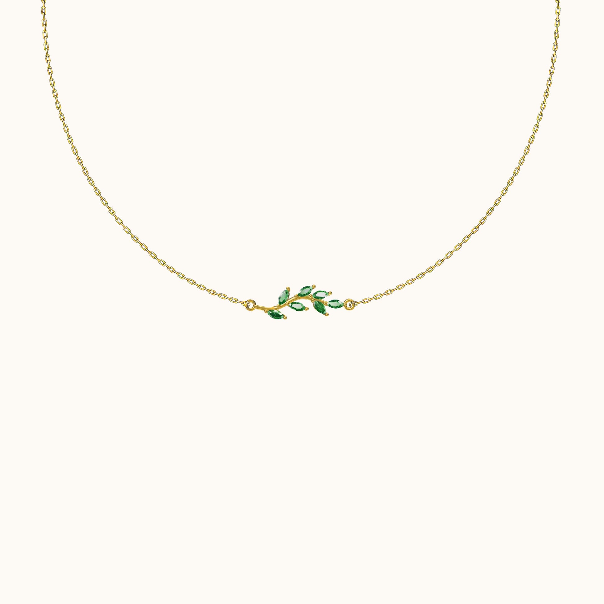 Gold Chain Plant Leaf Pendant Emerald Charm Green CZ Leaves Necklace by Doviana