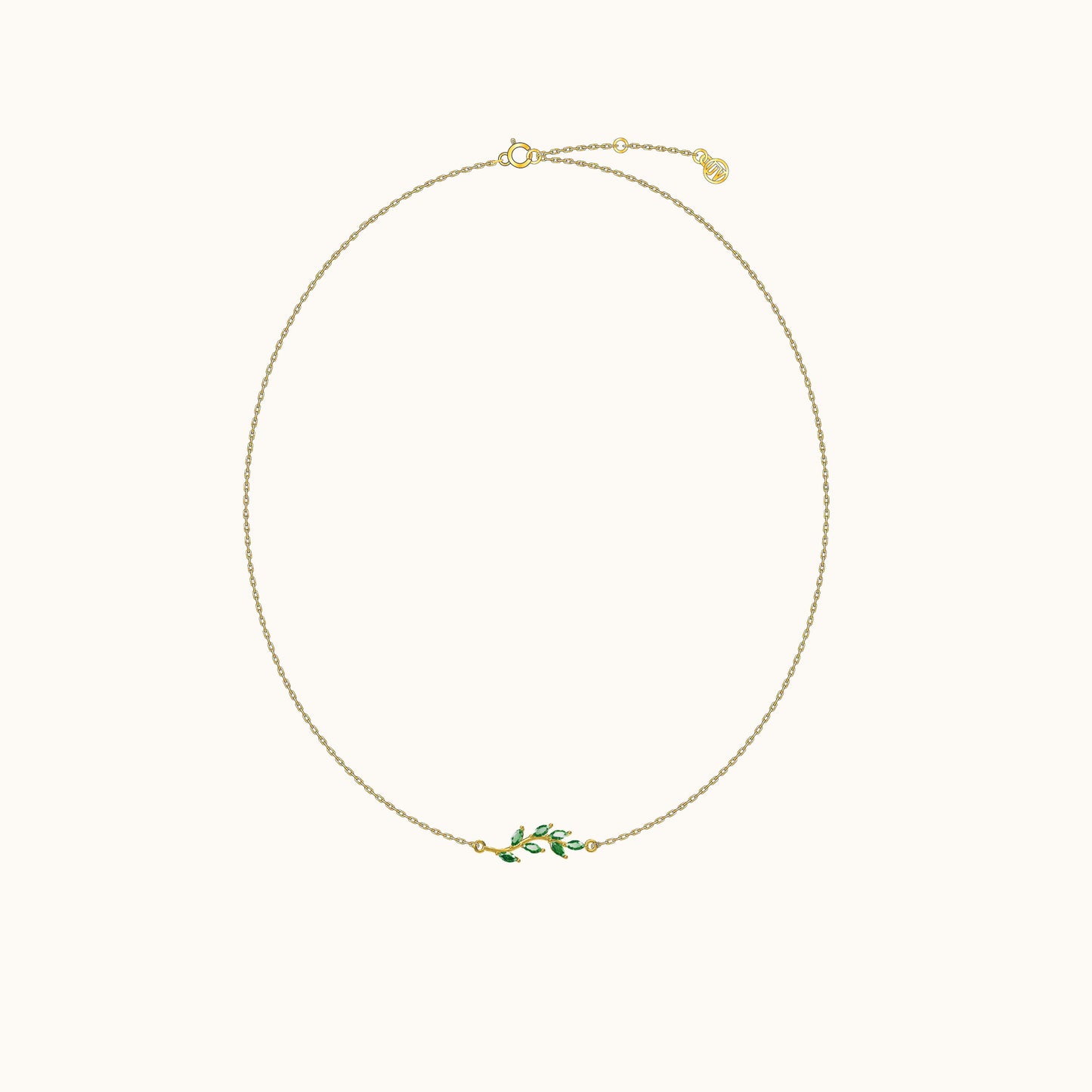 Gold Chain Plant Leaf Pendant Emerald Charm Green CZ Leaves Necklace by Doviana