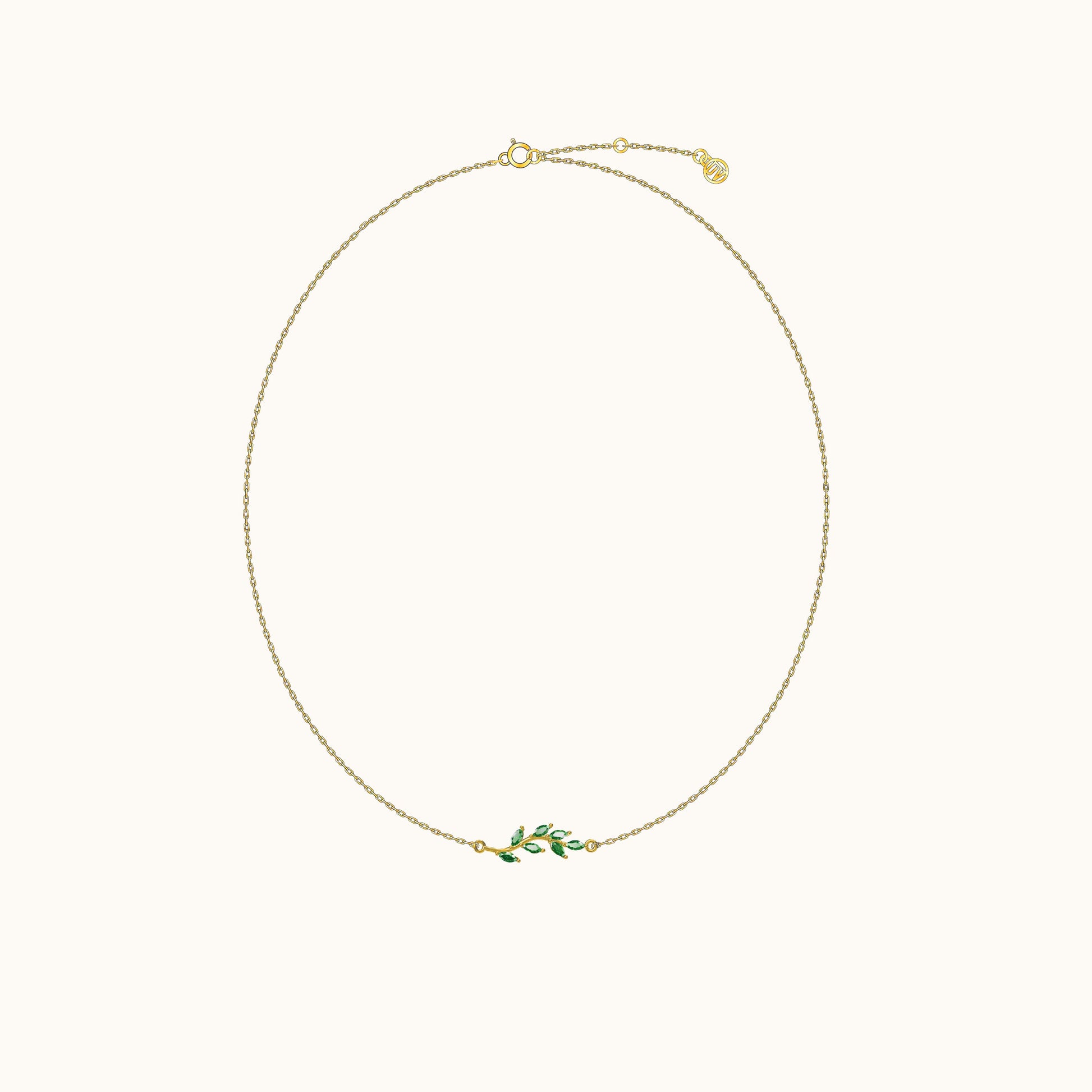 Gold Chain Plant Leaf Pendant Emerald Charm Green CZ Leaves Necklace by Doviana