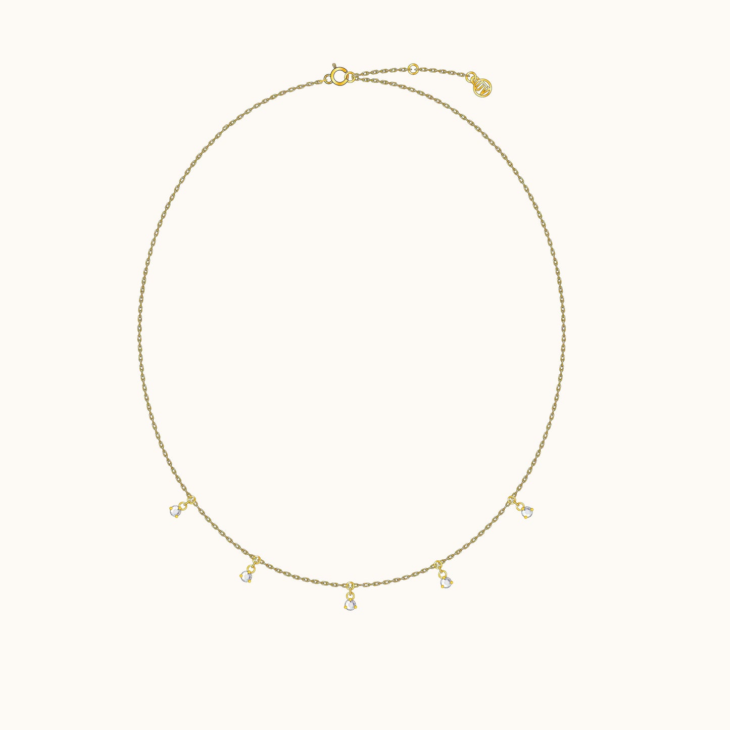 White Gemstone Embellished Charm Dangle Gold Dainty CZ Drop Necklace by Doviana