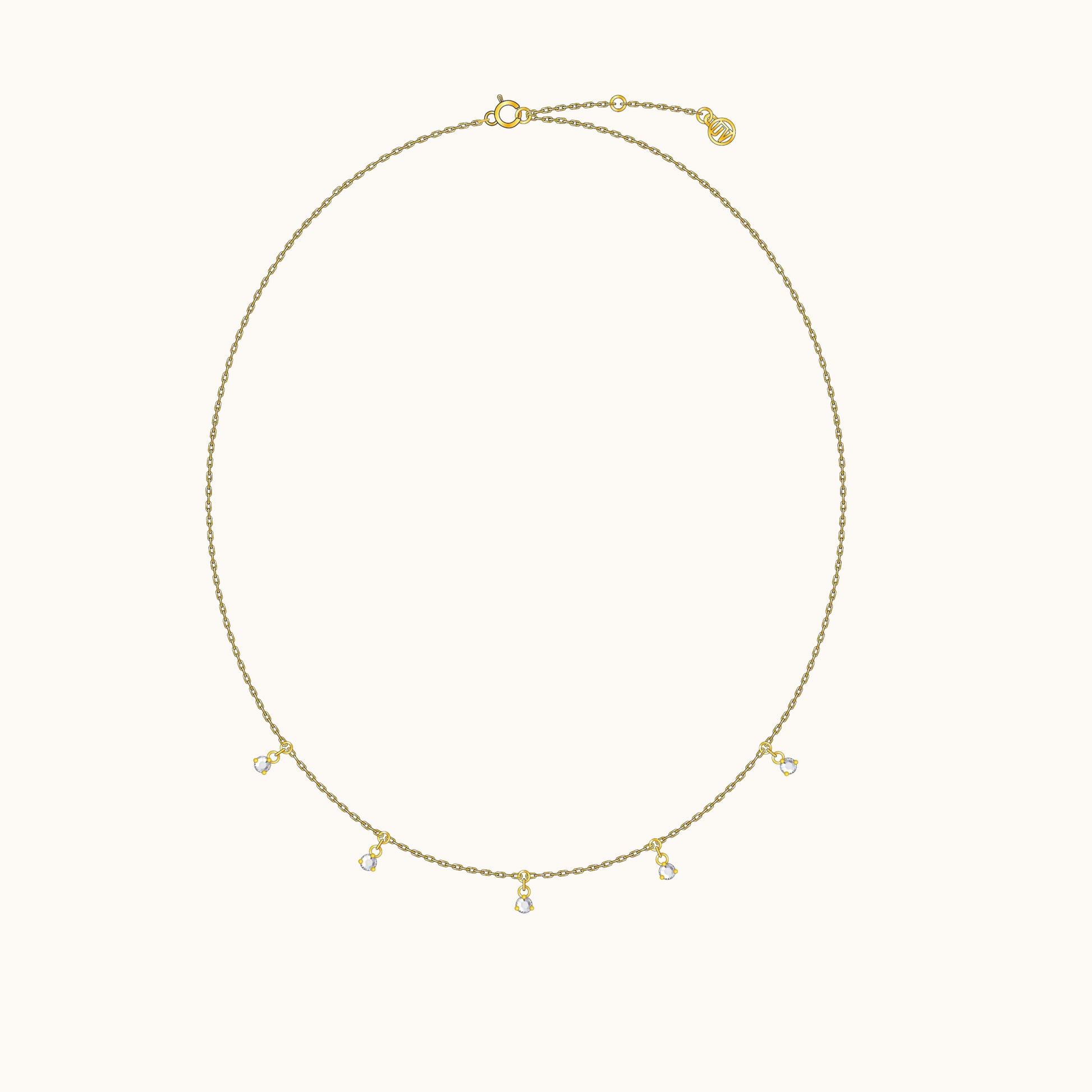 White Gemstone Embellished Charm Dangle Gold Dainty CZ Drop Necklace by Doviana