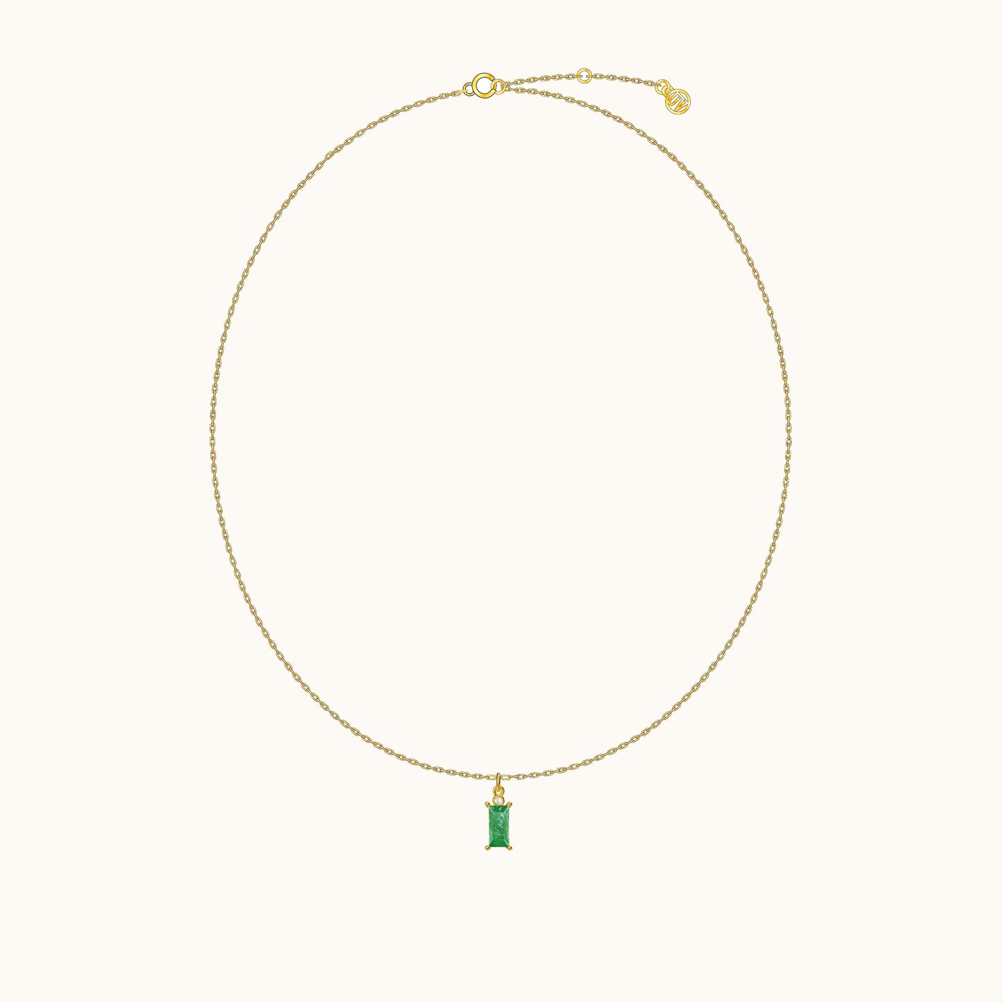 Sage Green Rectangle Emerald Pendant Dangle Necklace with Gold Cable Chain by Doviana