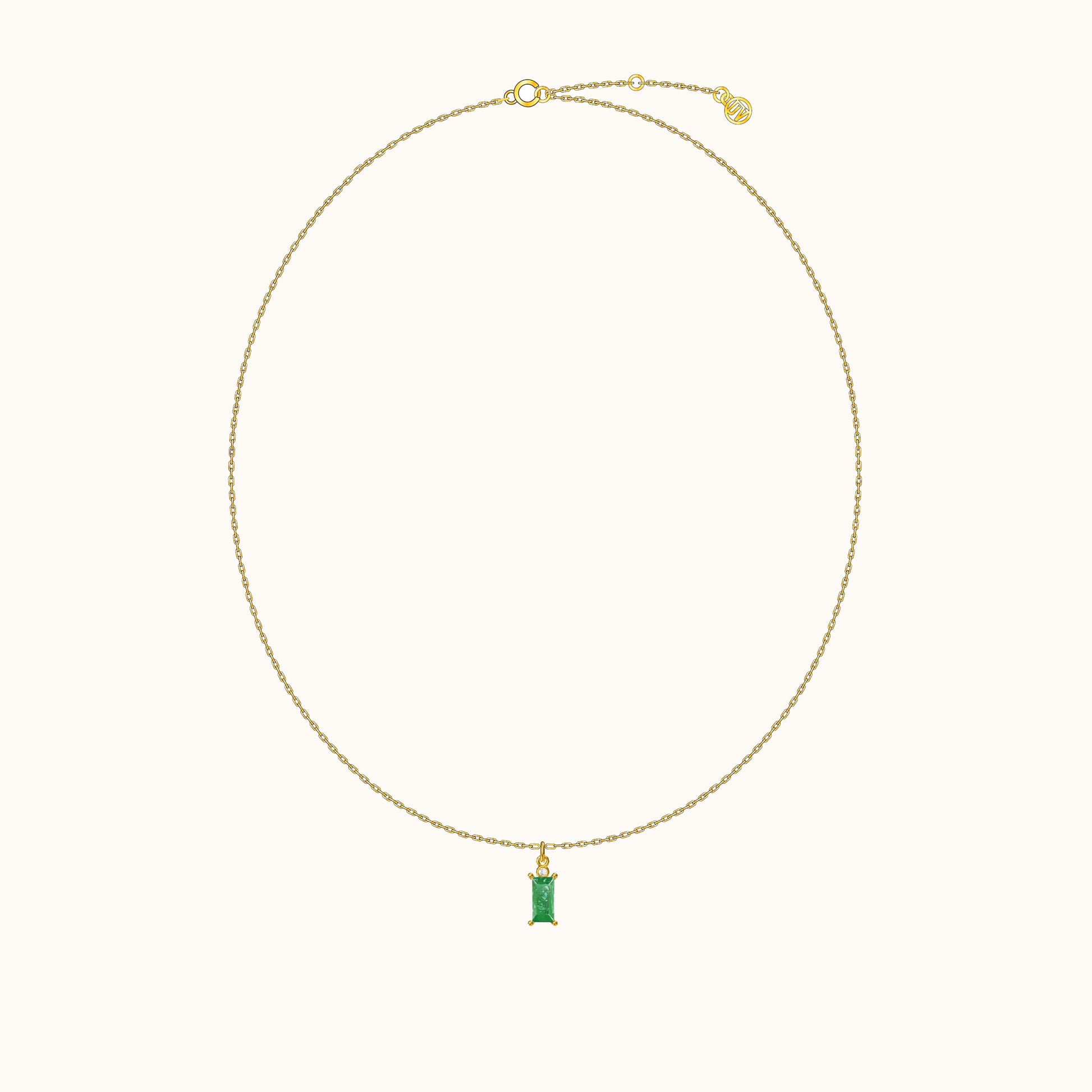 Sage Green Rectangle Emerald Pendant Dangle Necklace with Gold Cable Chain by Doviana