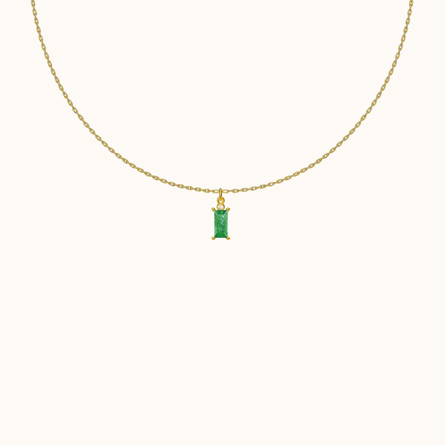 Sage Green Rectangle Emerald Pendant Dangle Necklace with Gold Cable Chain by Doviana