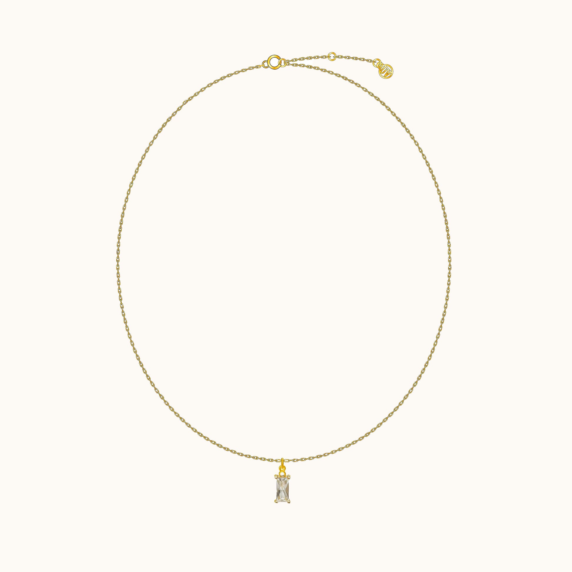 Square Pendant Emerald Cut Charm Gold Cable White Rectangle CZ Necklace by Doviana