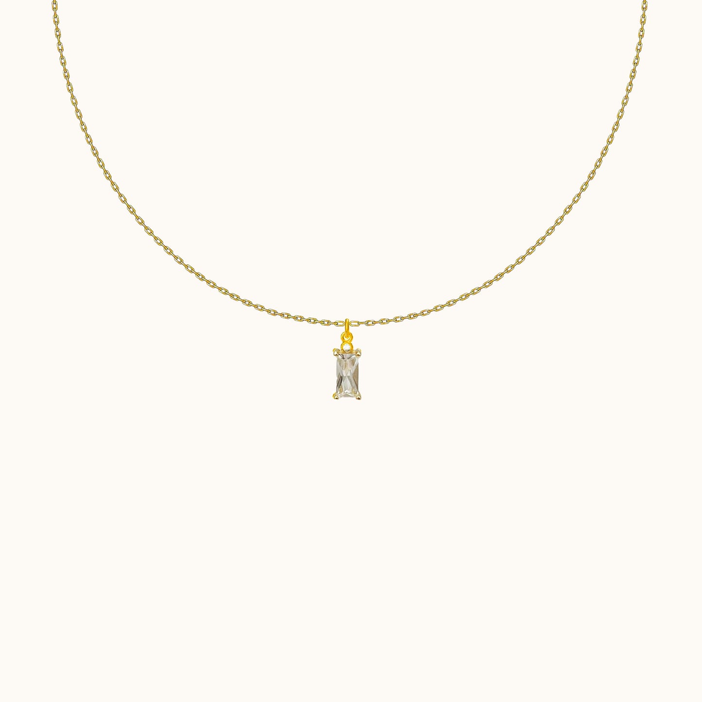 Square Pendant Emerald Cut Charm Gold Cable White Rectangle CZ Necklace by Doviana