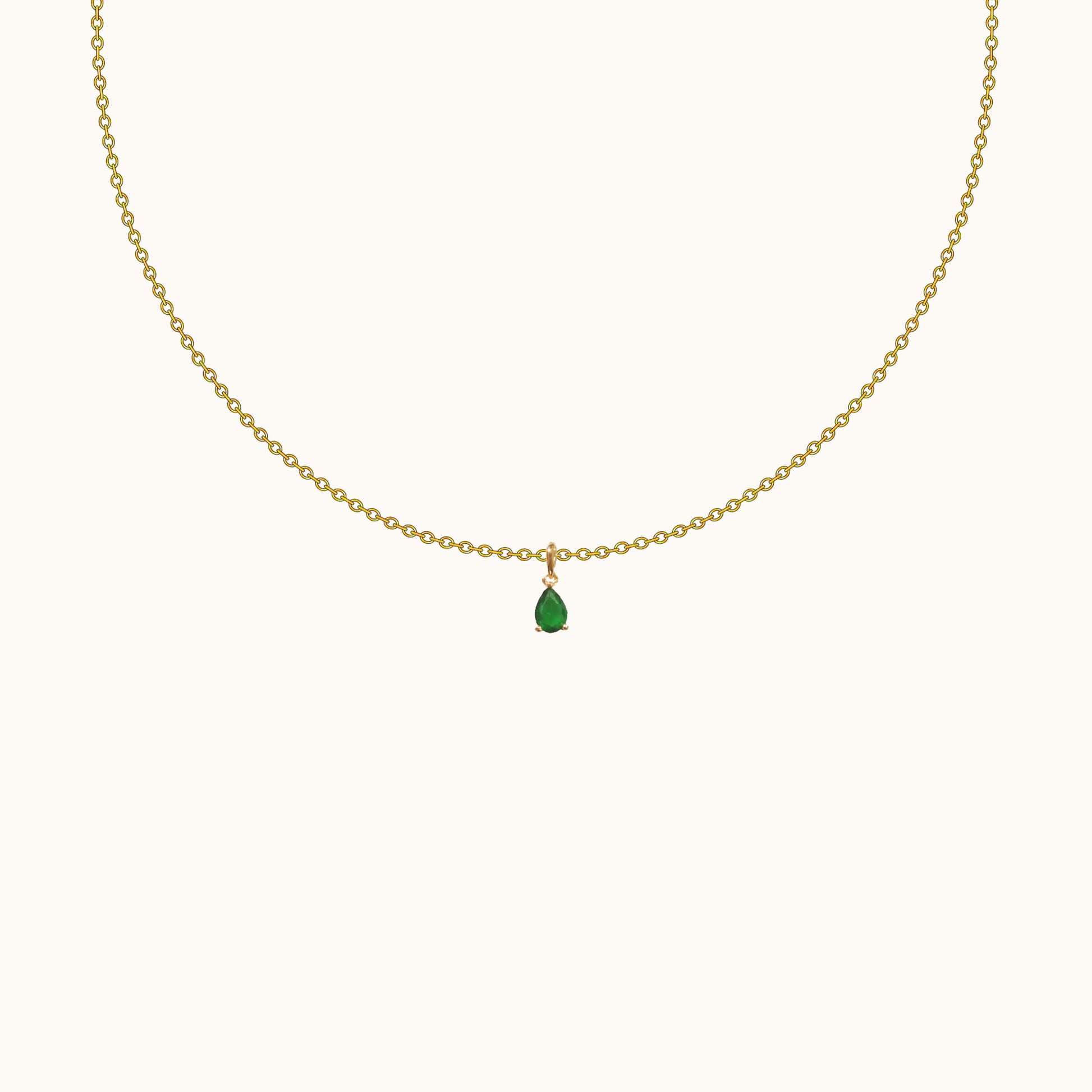 Emerald Charm Dangle Green Oval CZ Gold Chain Waterdrop Pendant Necklace by Doviana