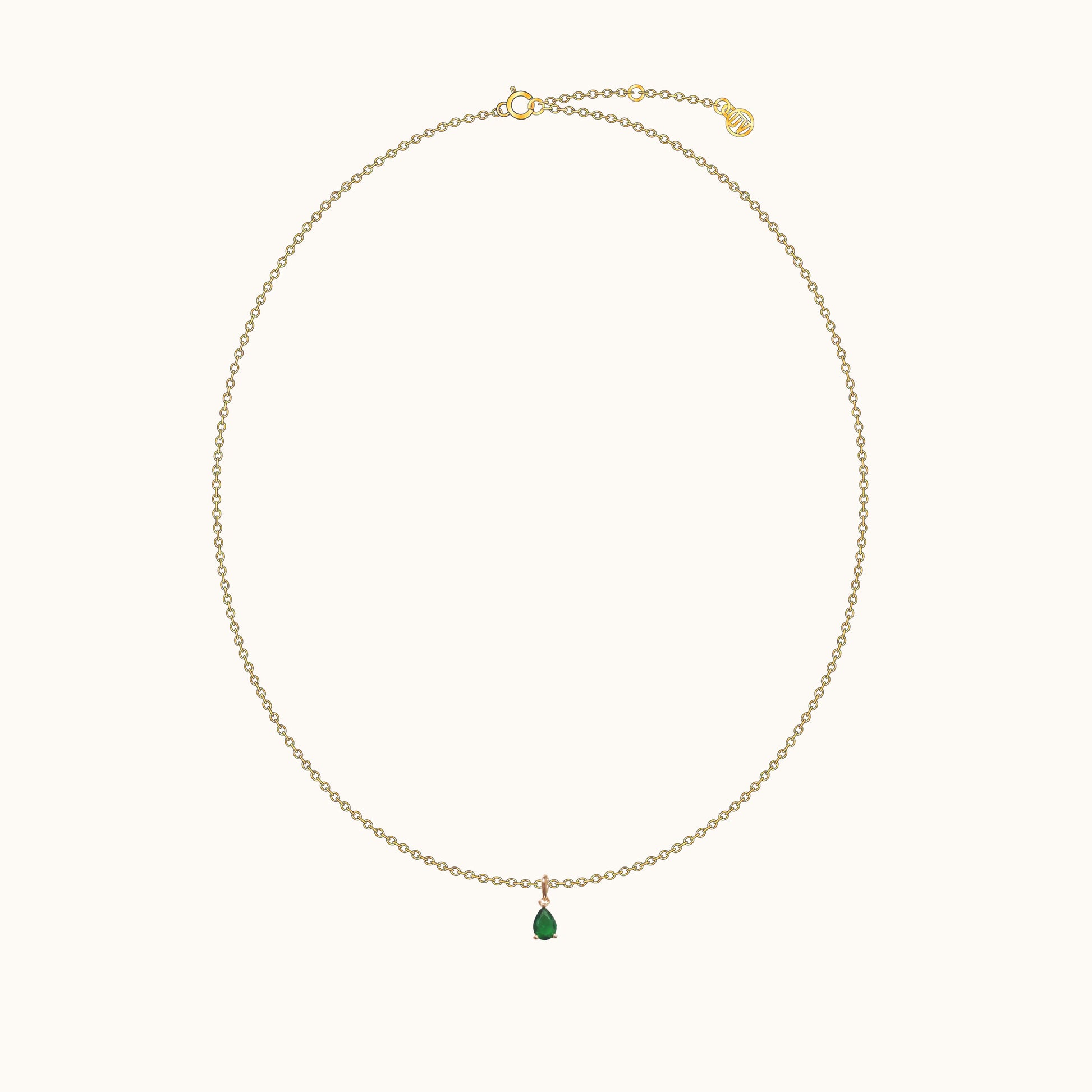 Emerald Charm Dangle Green Oval CZ Gold Chain Waterdrop Pendant Necklace by Doviana