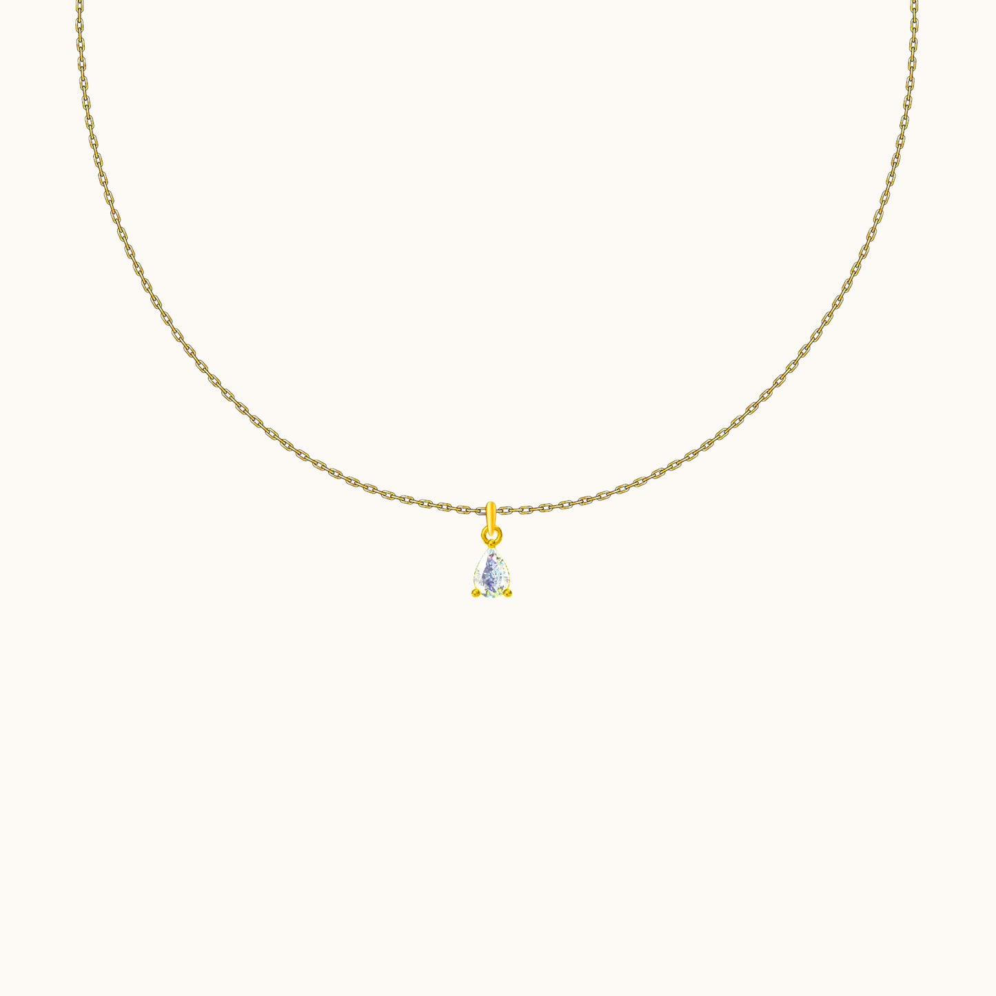 Gemstone Charm with Gold Cable White Oval CZ Waterdrop Pendant Necklace by Doviana