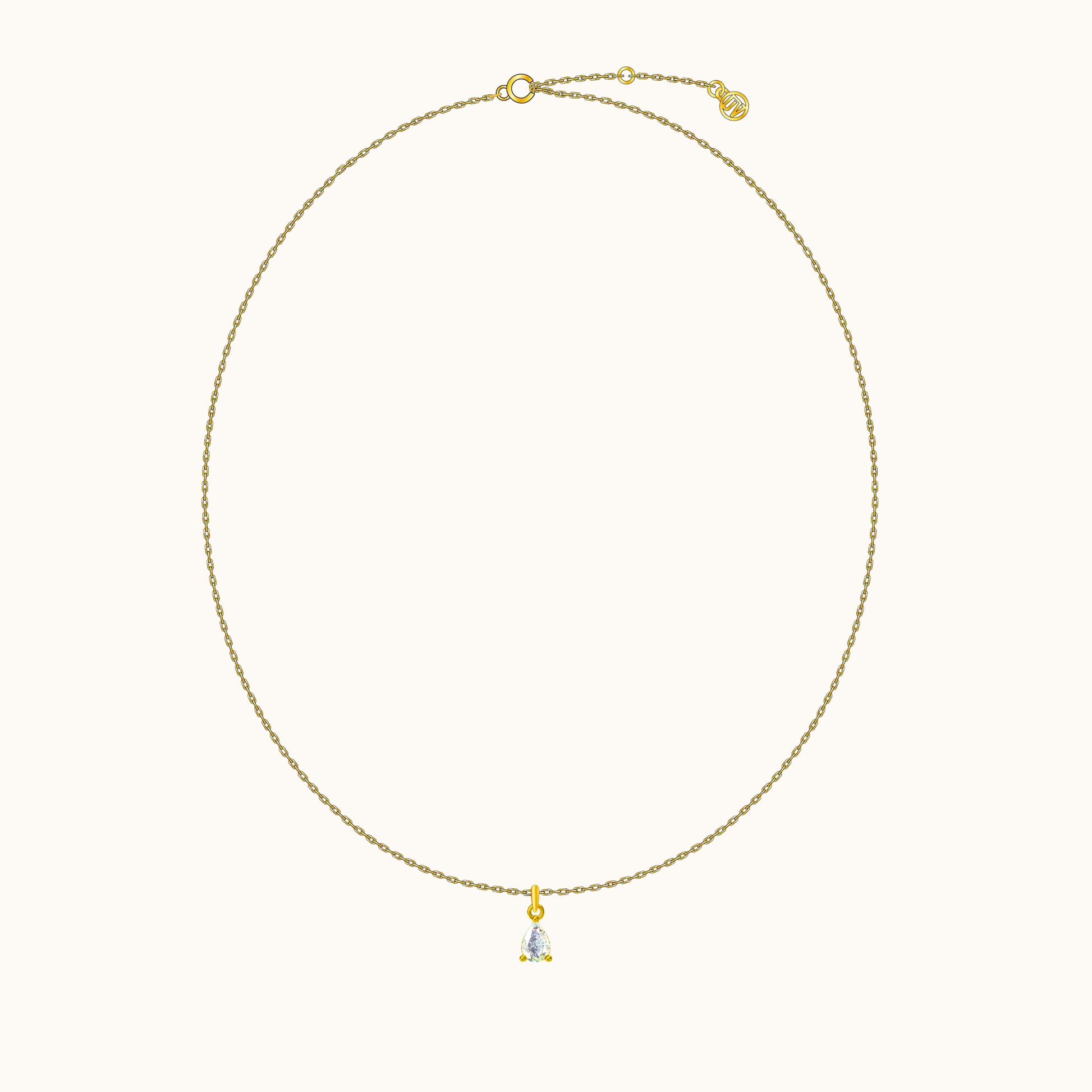 Gemstone Charm with Gold Cable White Oval CZ Waterdrop Pendant Necklace by Doviana
