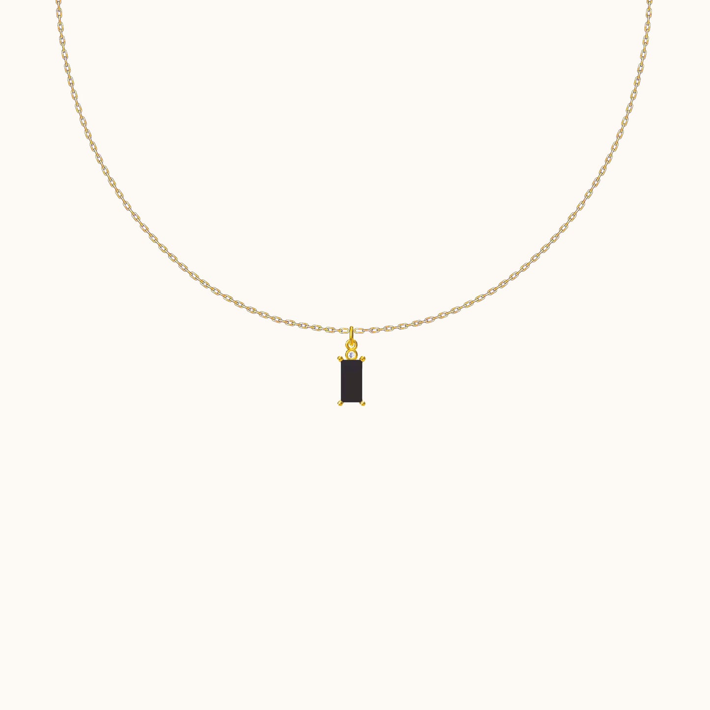 Black Zirconia Gemstone Square Charm Black Rectangle CZ Pendant Gold Necklace by Doviana
