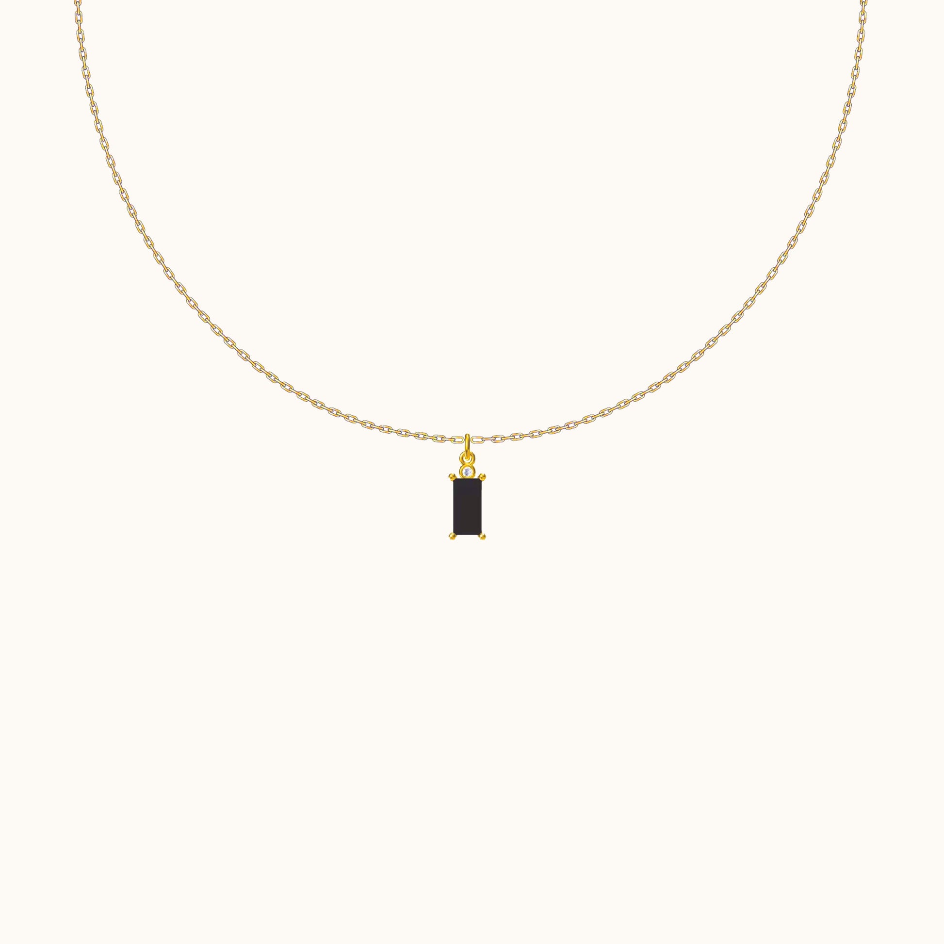Black Zirconia Gemstone Square Charm Black Rectangle CZ Pendant Gold Necklace by Doviana