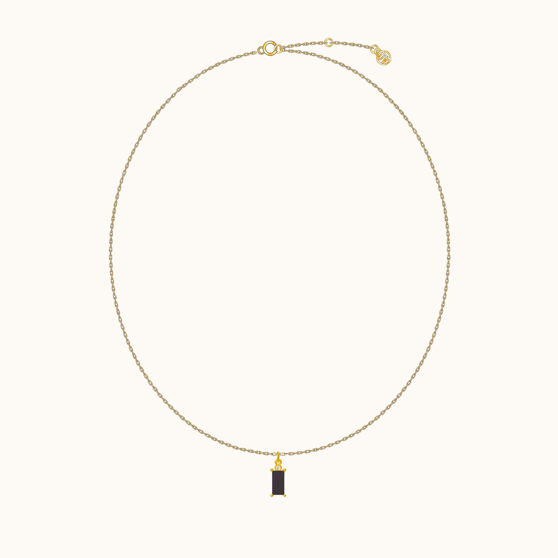 Black Zirconia Gemstone Square Charm Black Rectangle CZ Pendant Gold Necklace by Doviana
