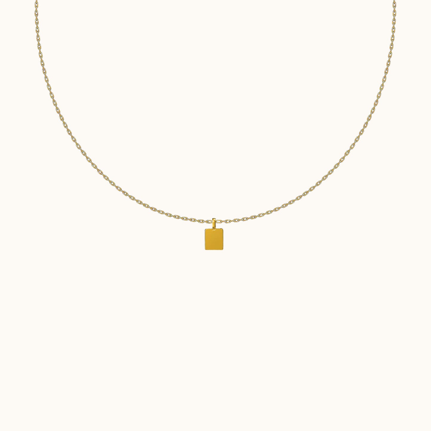 Classic Gold Cube Thick Square Tag Necklace with Thin Cable Chain by Doviana