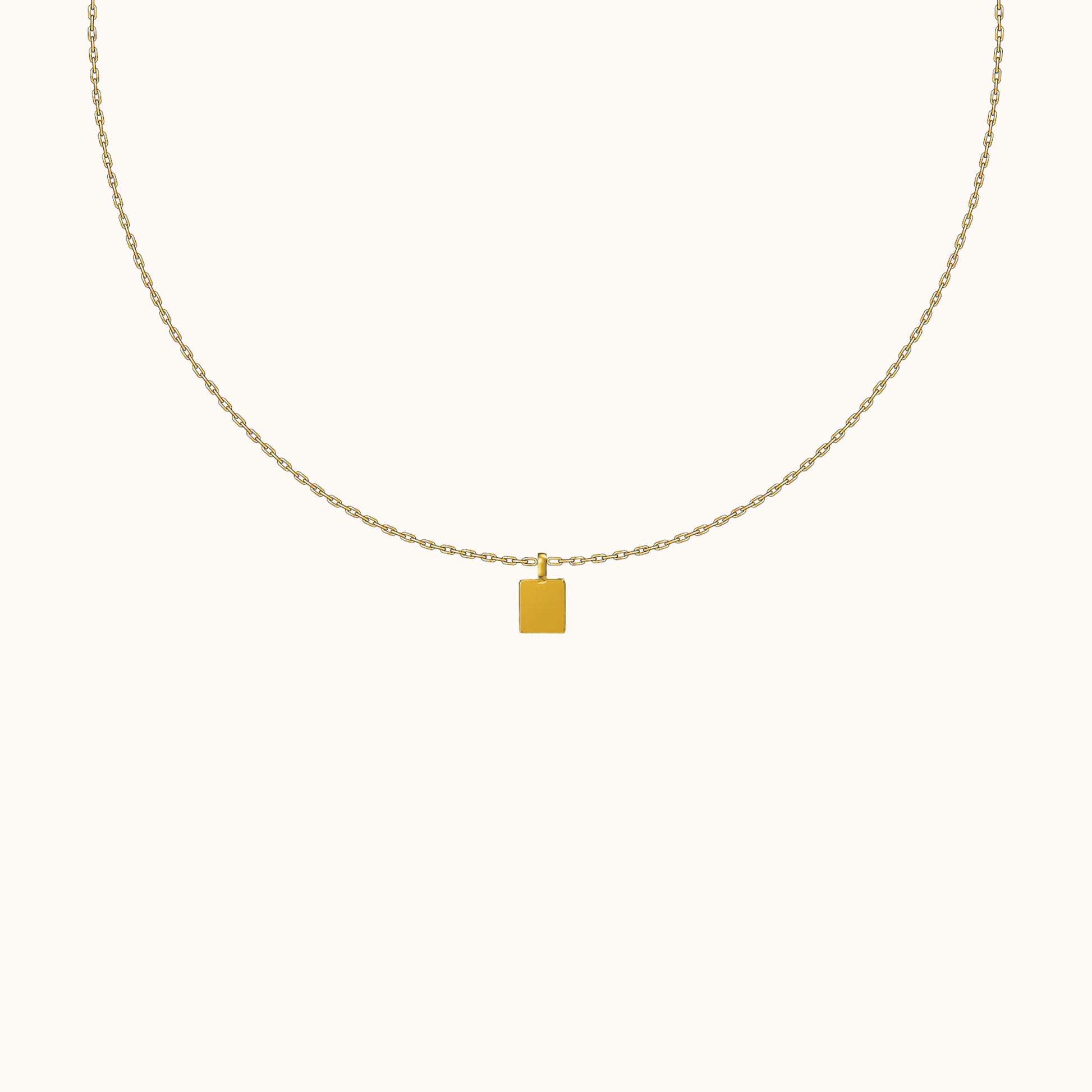Classic Gold Cube Thick Square Tag Necklace with Thin Cable Chain by Doviana