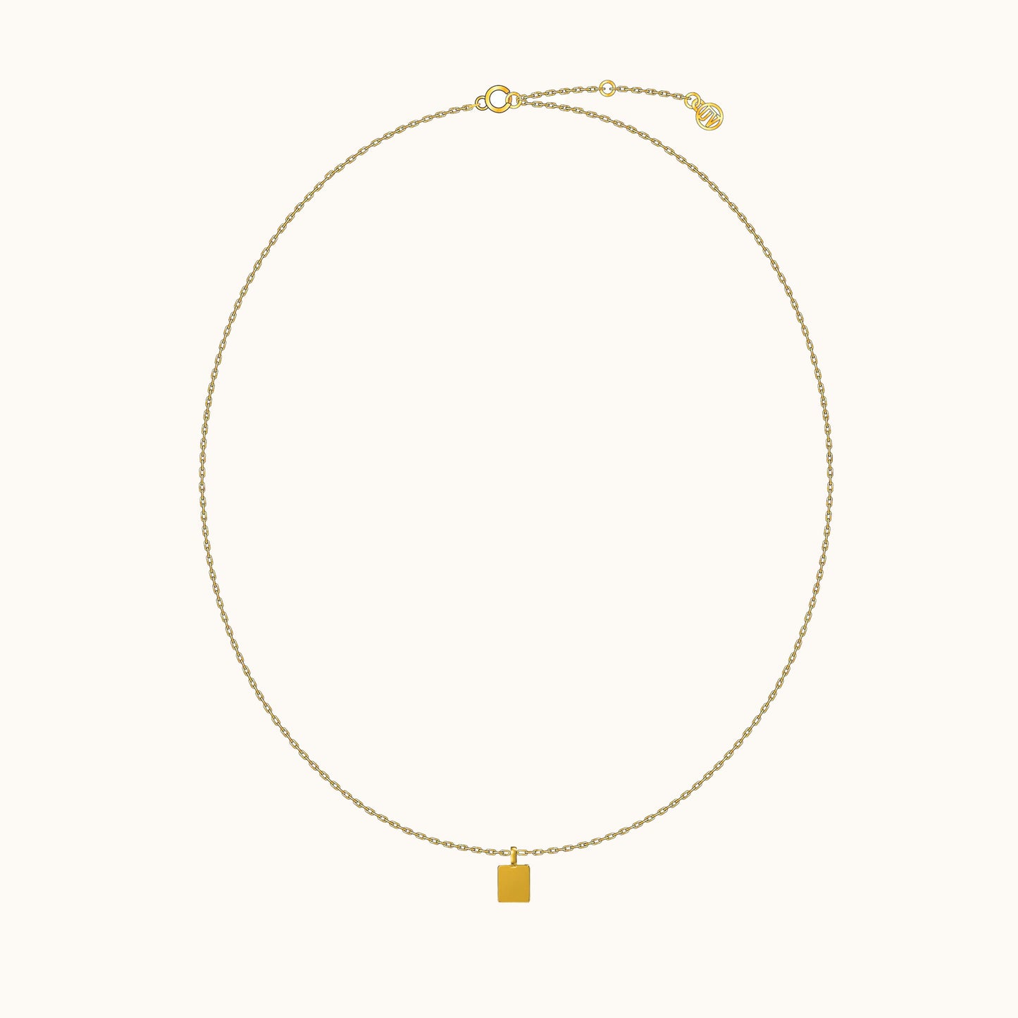 Classic Gold Cube Thick Square Tag Necklace with Thin Cable Chain by Doviana