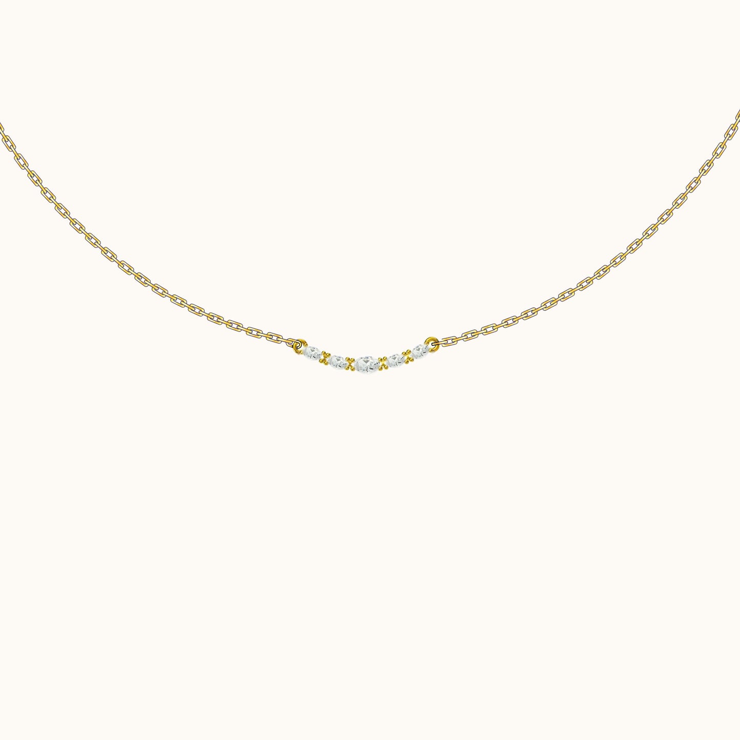 Midi Boho Smile Gold Bar Smiley CZ Pave Dainty Necklace by Doviana
