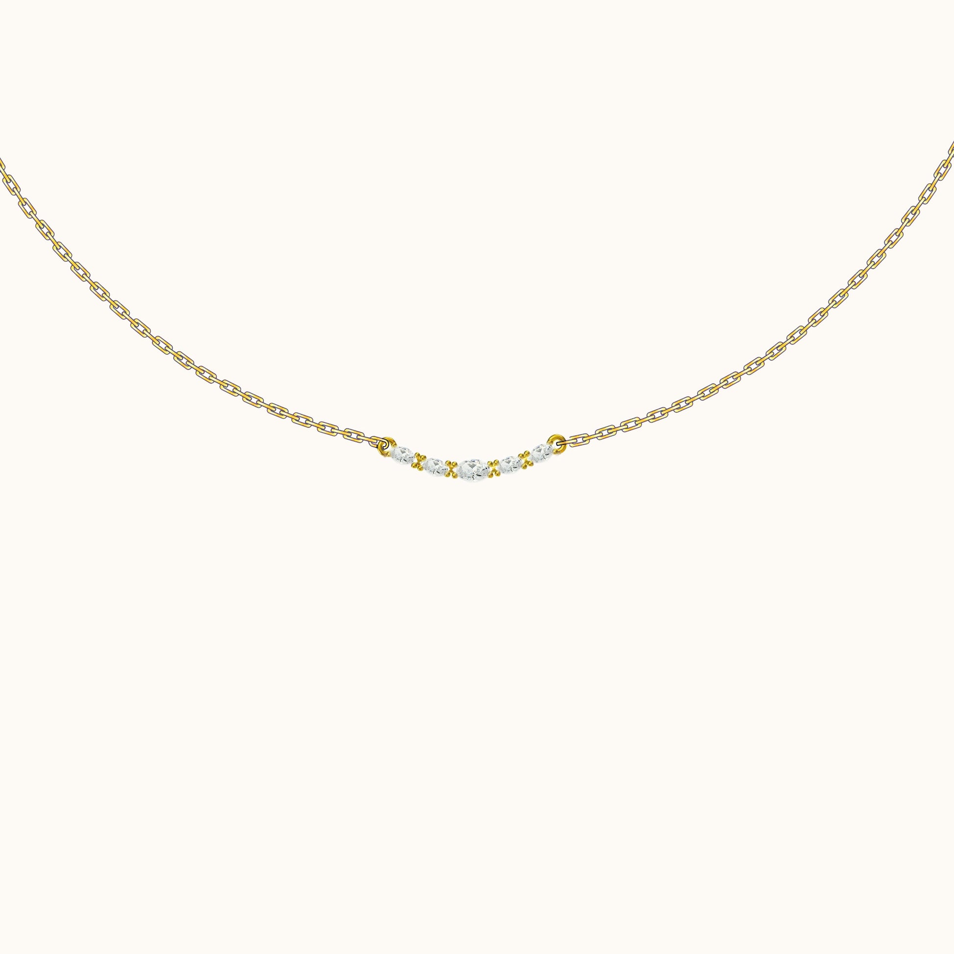 Midi Boho Smile Gold Bar Smiley CZ Pave Dainty Necklace by Doviana
