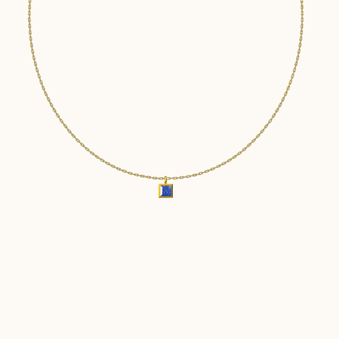 Petite Midnight Blue CZ Dangle Dark Blue Square Pendant Gold Necklace by Doviana