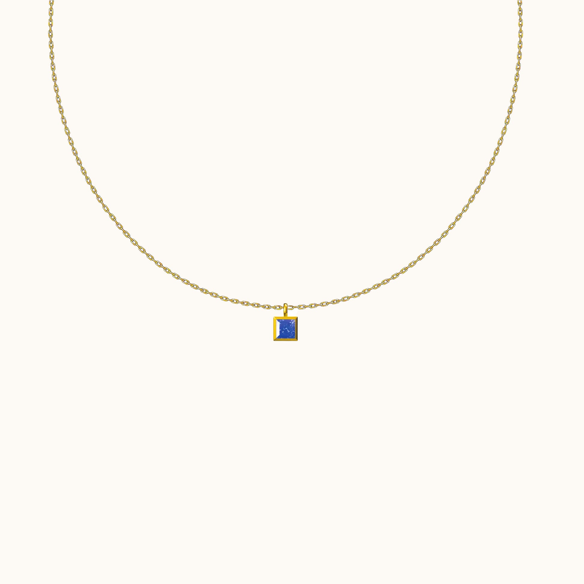 Petite Midnight Blue CZ Dangle Dark Blue Square Pendant Gold Necklace by Doviana